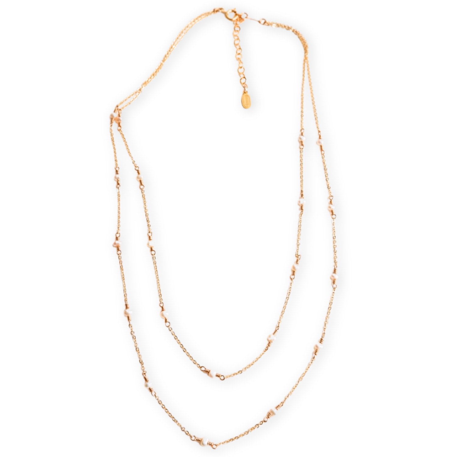 Inari Jewellery Women's Gold / White Double Layer Tinsel Necklace – Gold-filled With Freshwater Pearls