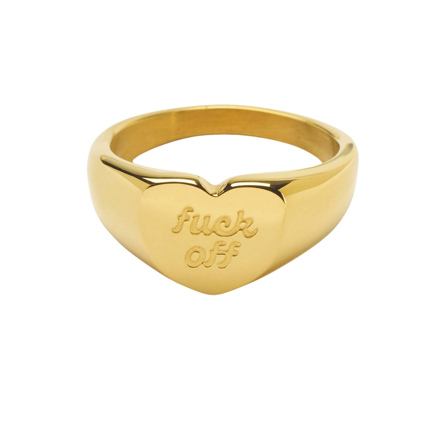 Hoops + Chains Ldn Women's Gold Fuck Off Heart Ring In Gold