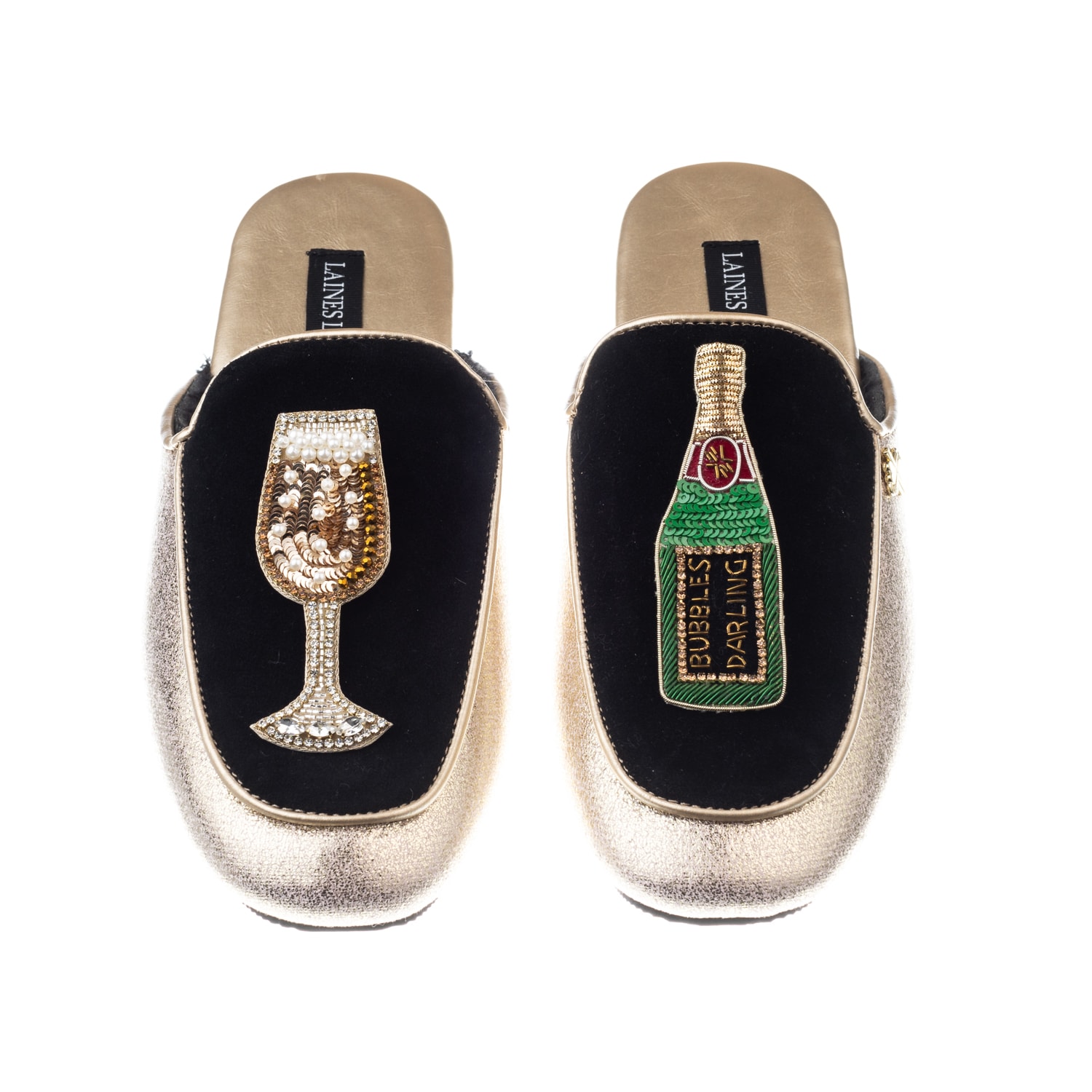 Laines London Women's Black / Gold Classic Mules With Bubbles Darling Brooches - Black & Gold In Black/gold