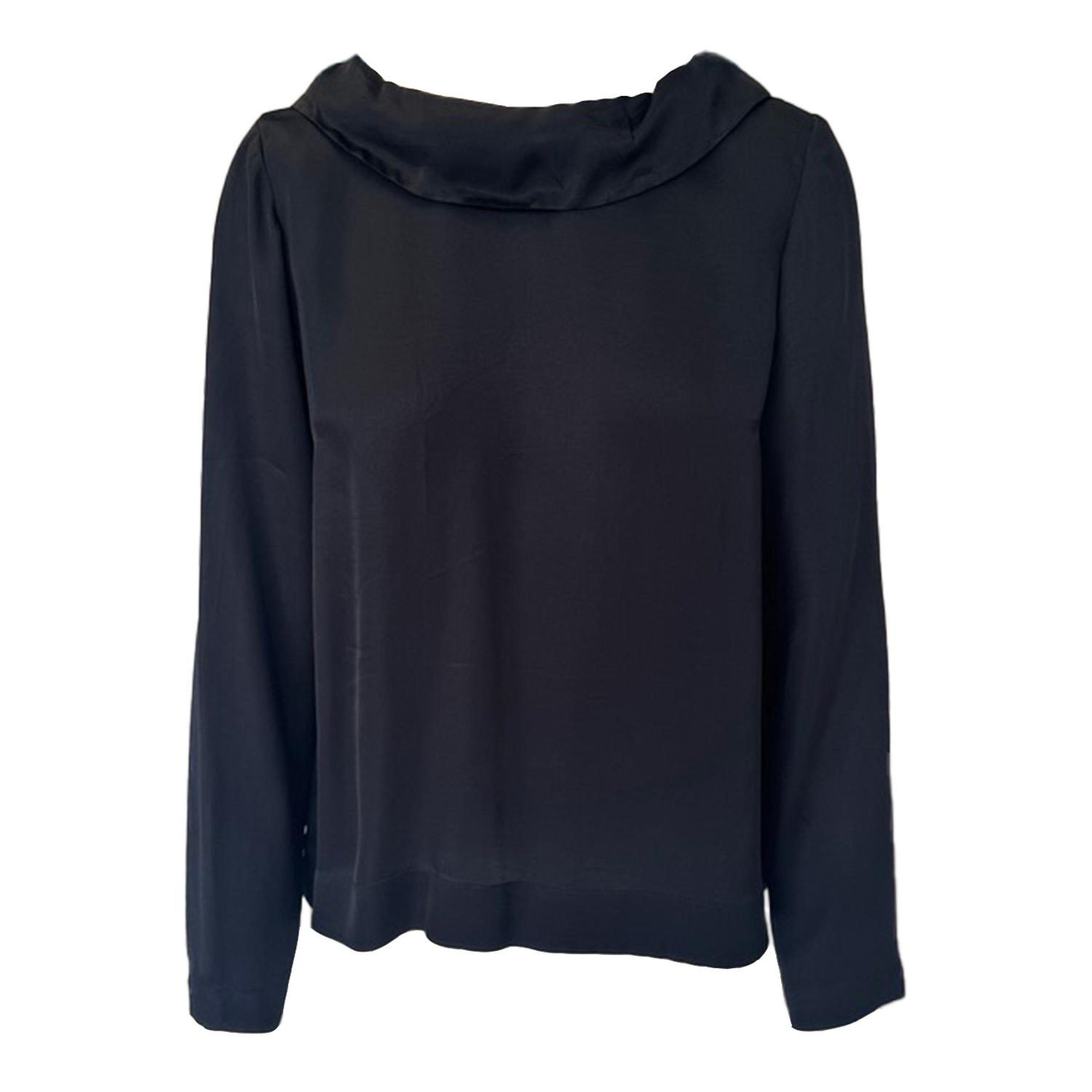 Haris Cotton Women's Satin Long-sleeve Blouse With Folded Collar Black In Blue