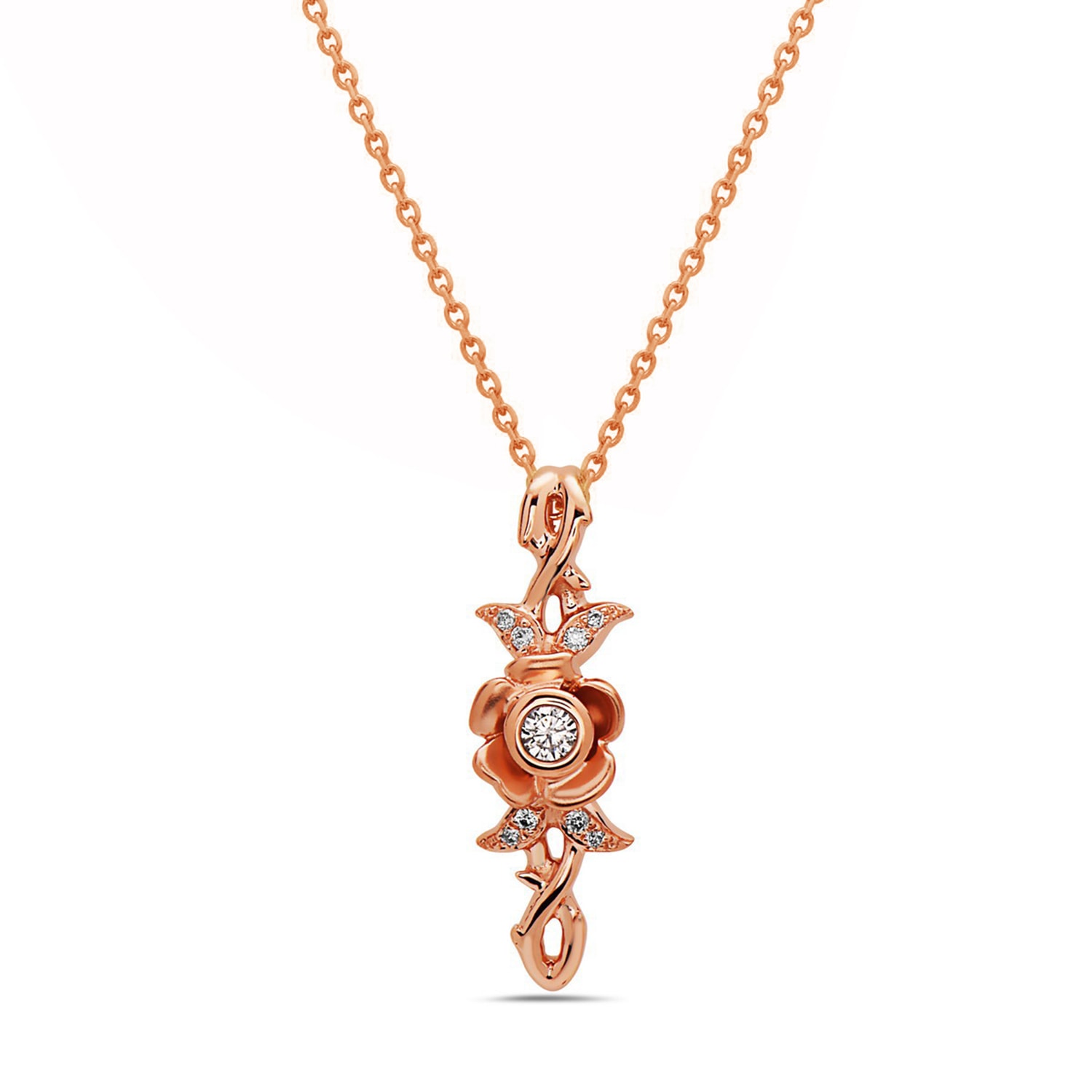 Women’s Pink / Purple / White 18K Rose Gold Pave Round Cut Natural Diamond In Rose Design Pendant Necklace Artisan