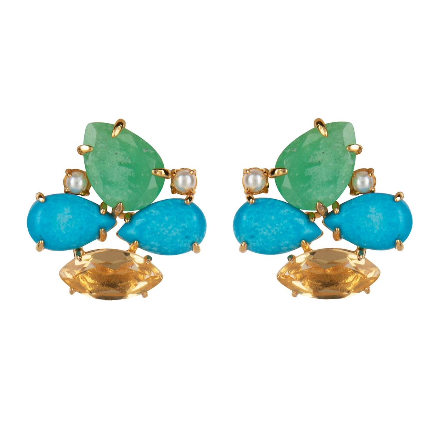 Bounkit Women's Blue / Green / Yellow Honolulu Studs Push Back In Multi