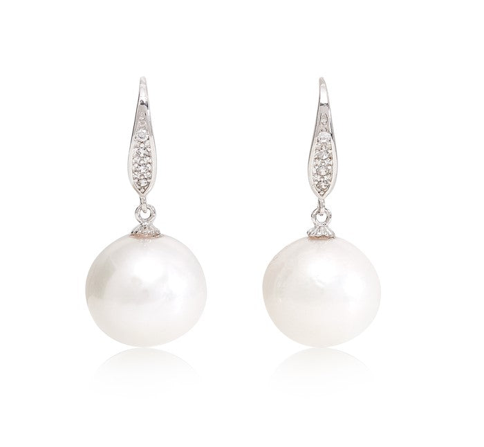 Women’s Silver / White Stella Cultured Freshwater Pearl Drop Earrings On Pave Silver Hooks Pearls of the Orient Online