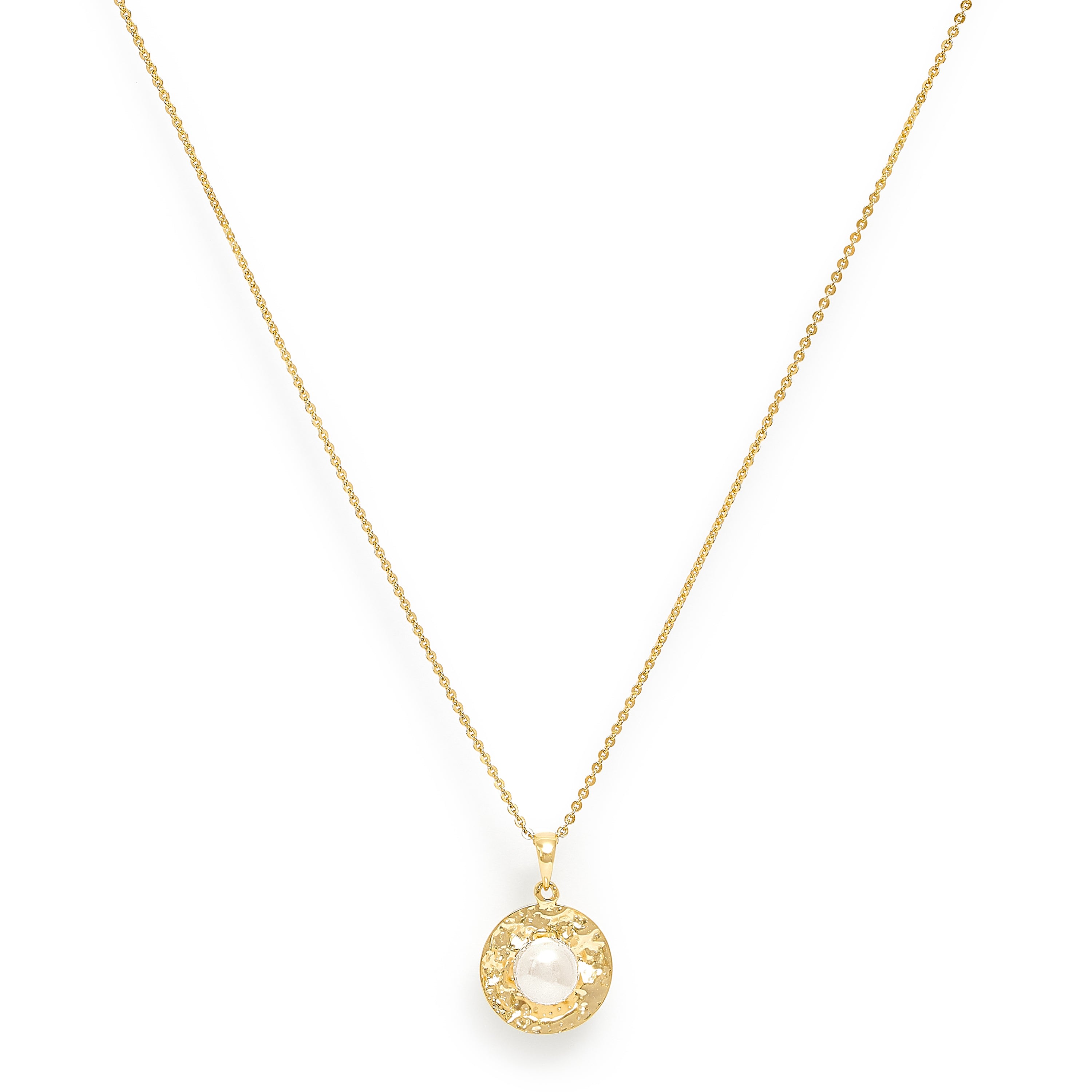 Women’s Gold / White Credo Gold Brushed Disk Pendant With Cultured Freshwater Pearl In The Centre Pearls of the Orient Online