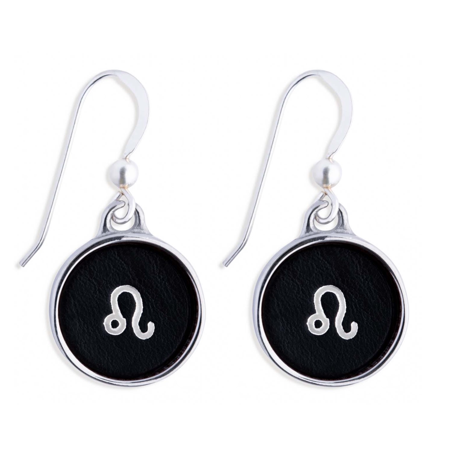 N'damus London Women's Silver / Black Zodiac Leo Black Leather Earrings