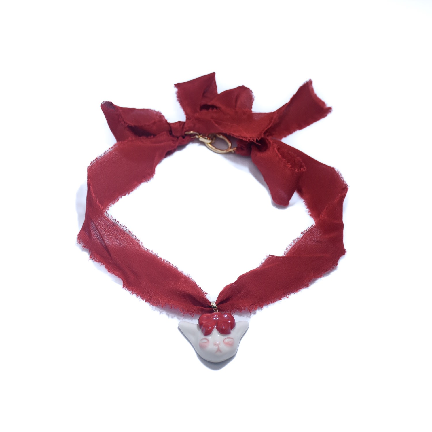 Women's Angry Puss Ruby Red Silk Necklace Bowtie | H2 Studio