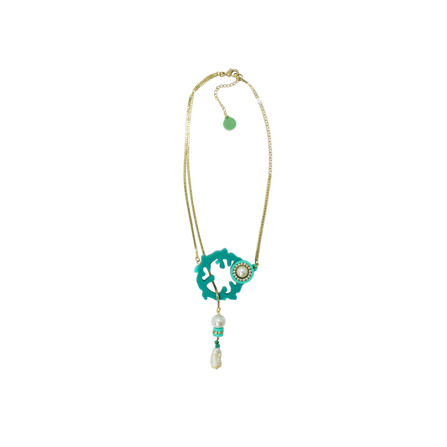 Gissa Bicalho Women's Handmade Necklace Coral And Chain Turquoise Green In Gold