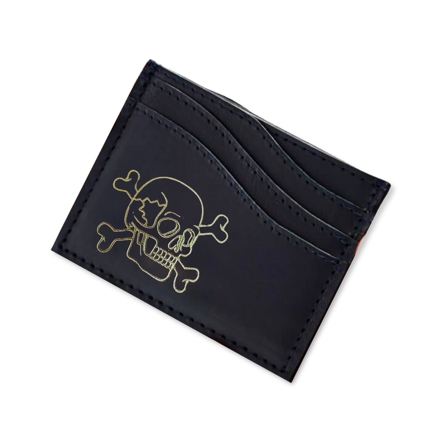 Vida Vida Men's Leather Card Holder Skull - Black