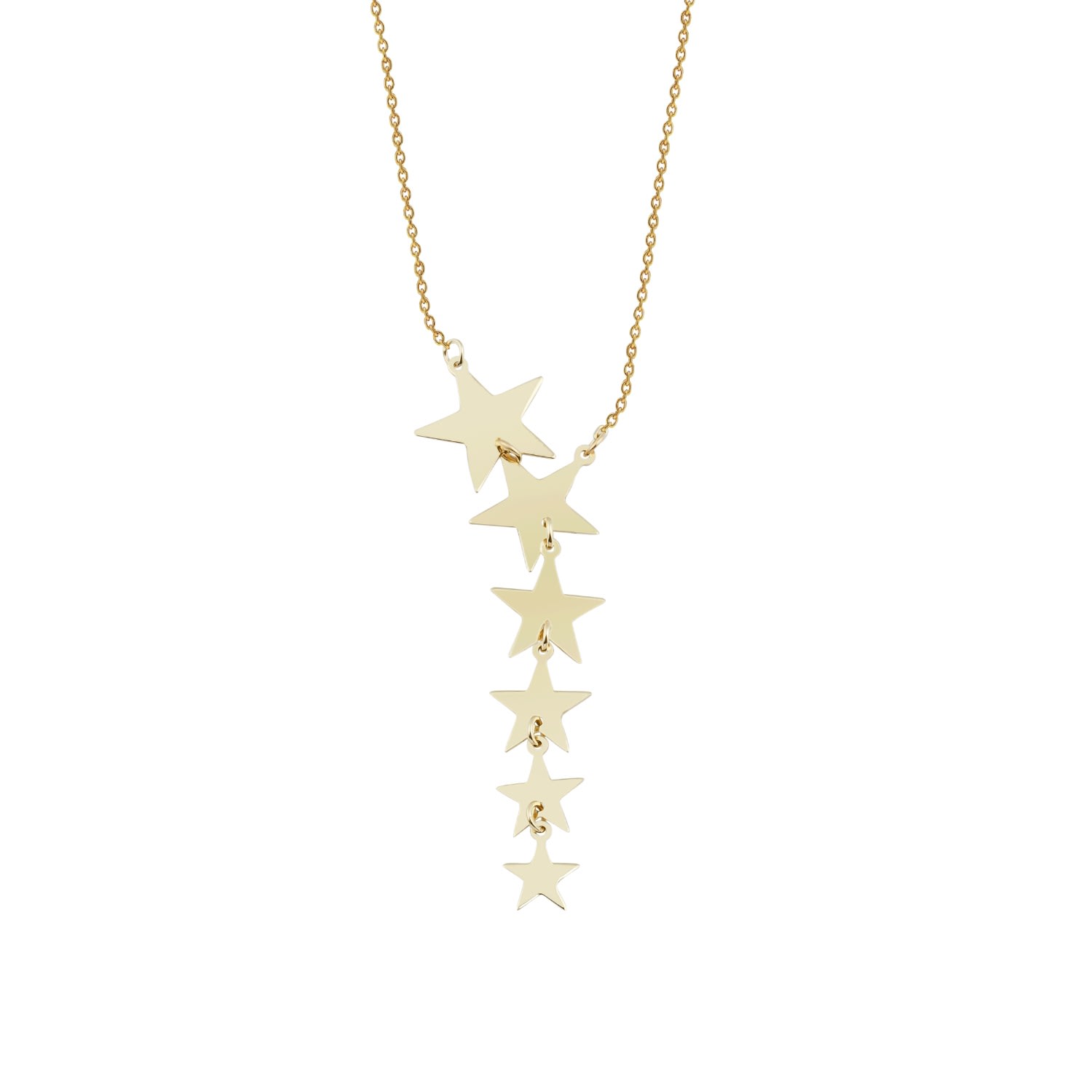 Women’s Star Lariat Necklace, Solid Gold Graduated Star Necklace Jewelsty Fine Jewelry