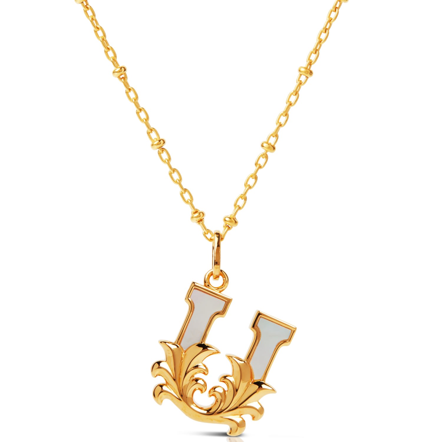 Women’s Gold Plated U Initial Necklace With Mother Of Pearl Kasun