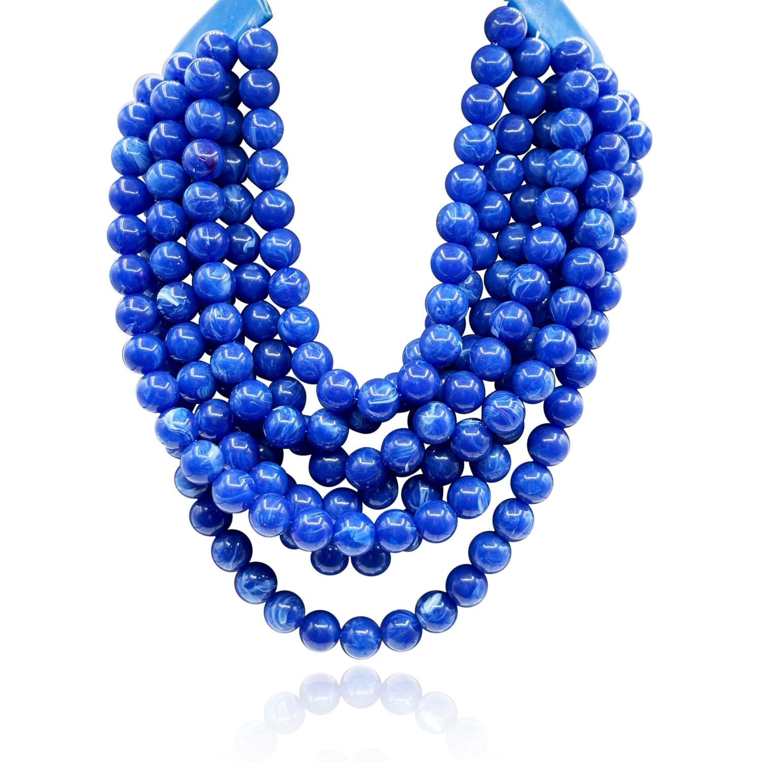 Michael Nash Jewelry Women's Blue Lapis Resin Multi Strand Necklace With Vegan Adjustable Clasp