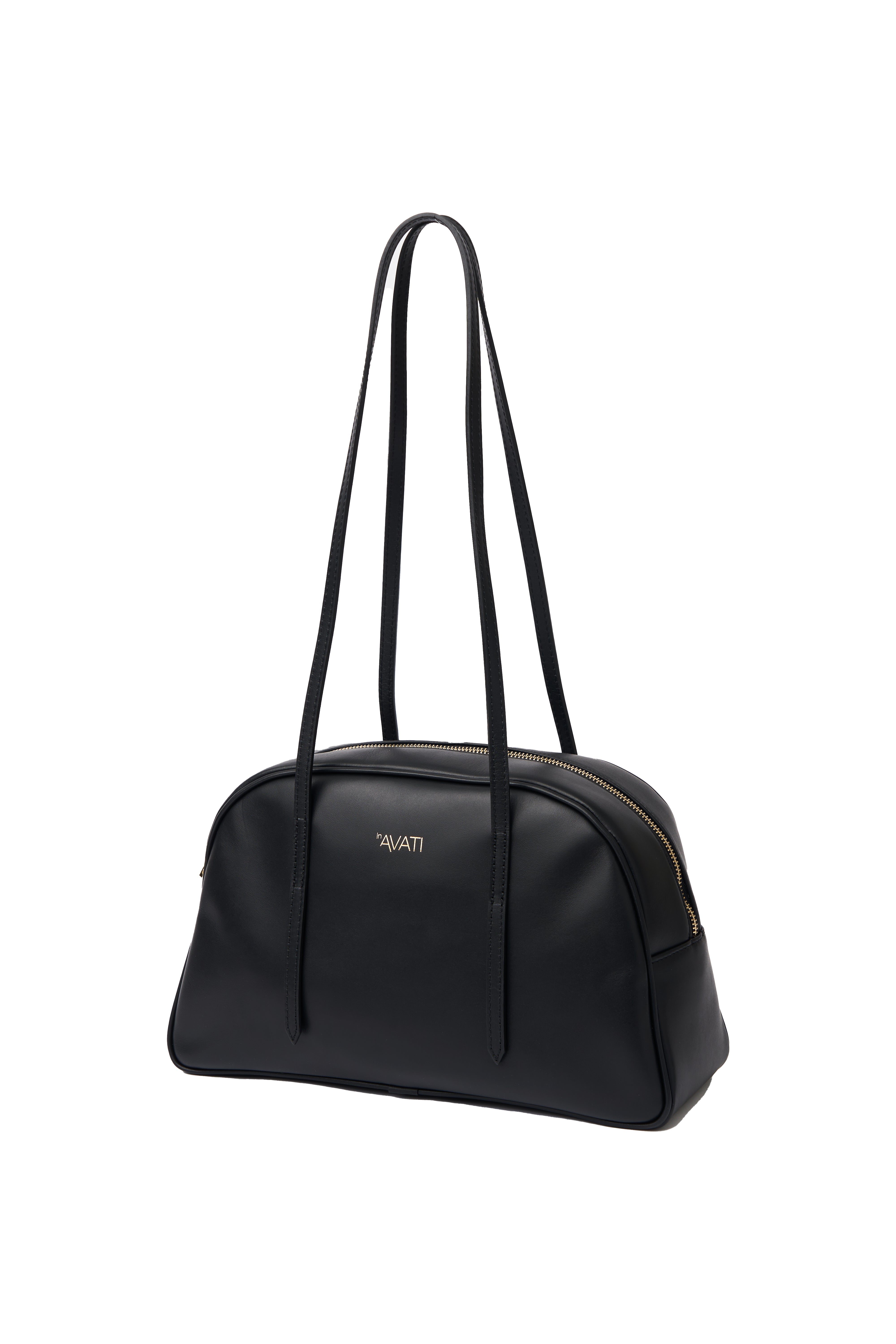 Inavati Women's Leather Black Handbag With Long Handles In Black