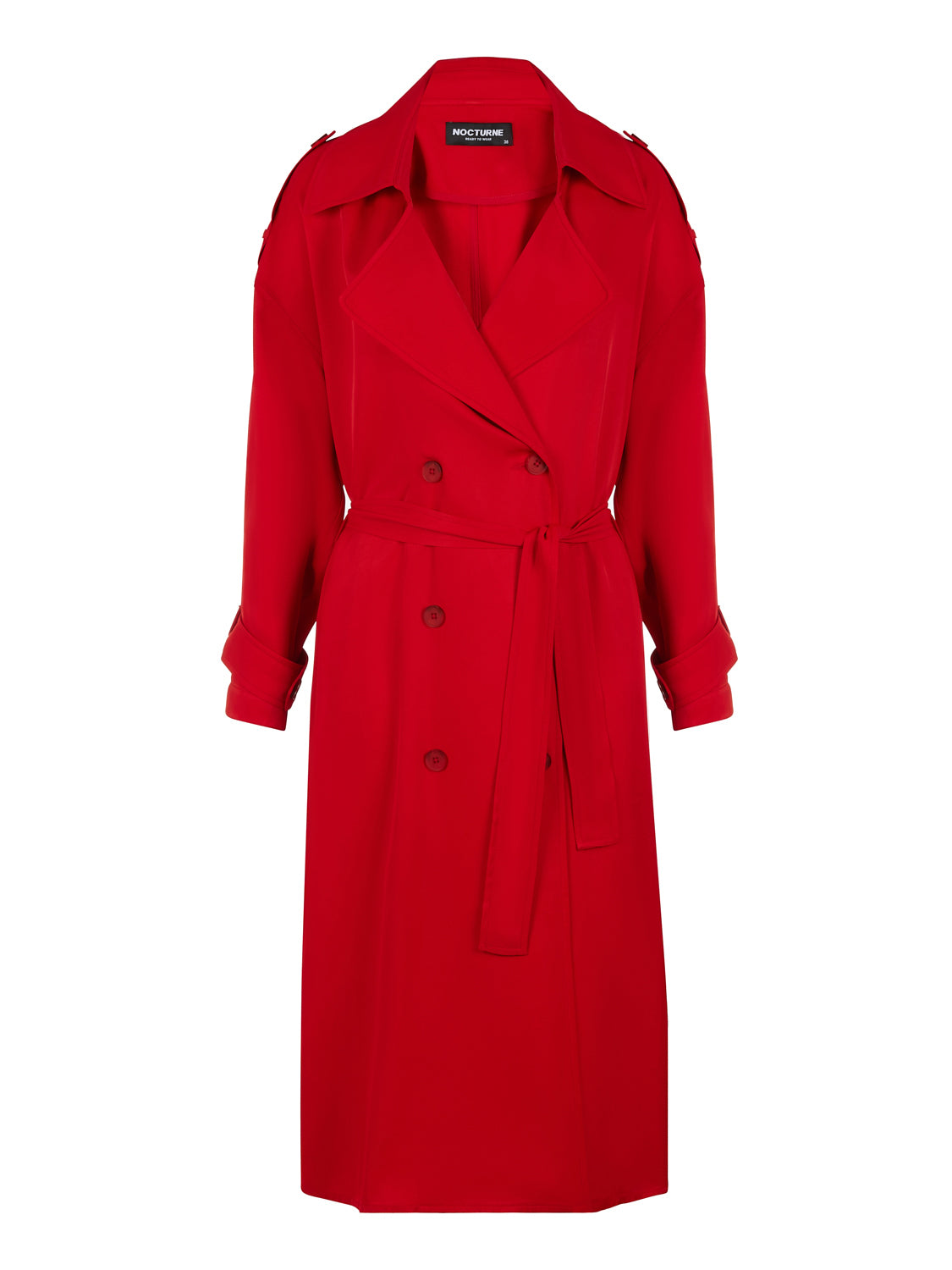 Nocturne Women's Red Double-breasted Belted Trench Coat