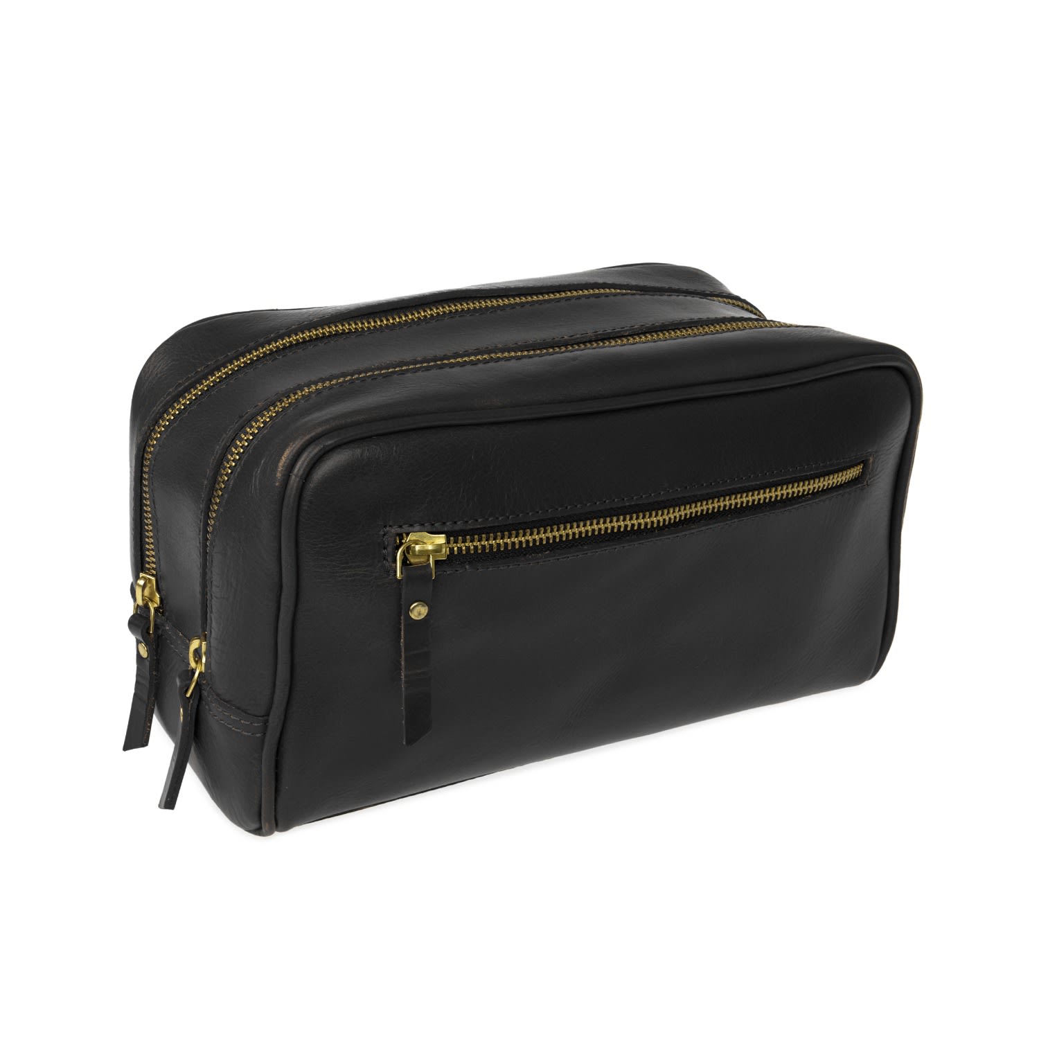 The Double-Up Black Leather Wash Bag Three Zip Vida Vida