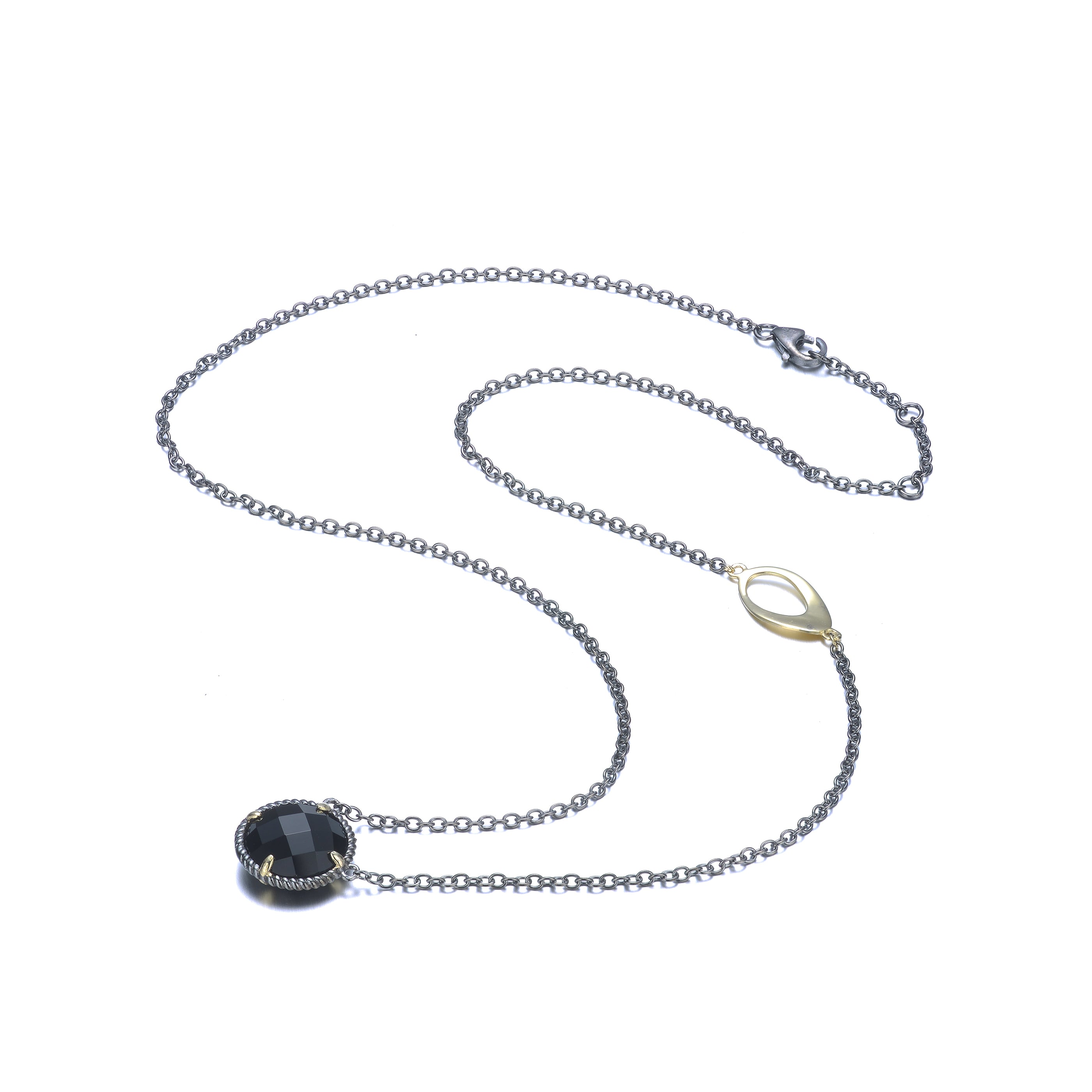 Genevive Jewelry Women's Black / Silver Sterling Silver Large Black Cubic Zirconia Necklace In Multi