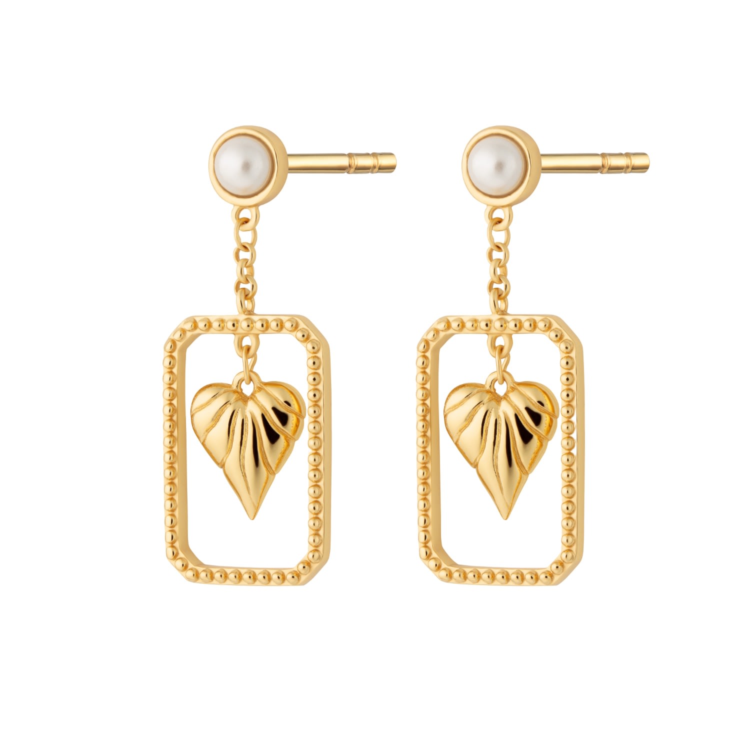 Scream Pretty Women's Gold Framed Heart Drop Stud Earrings
