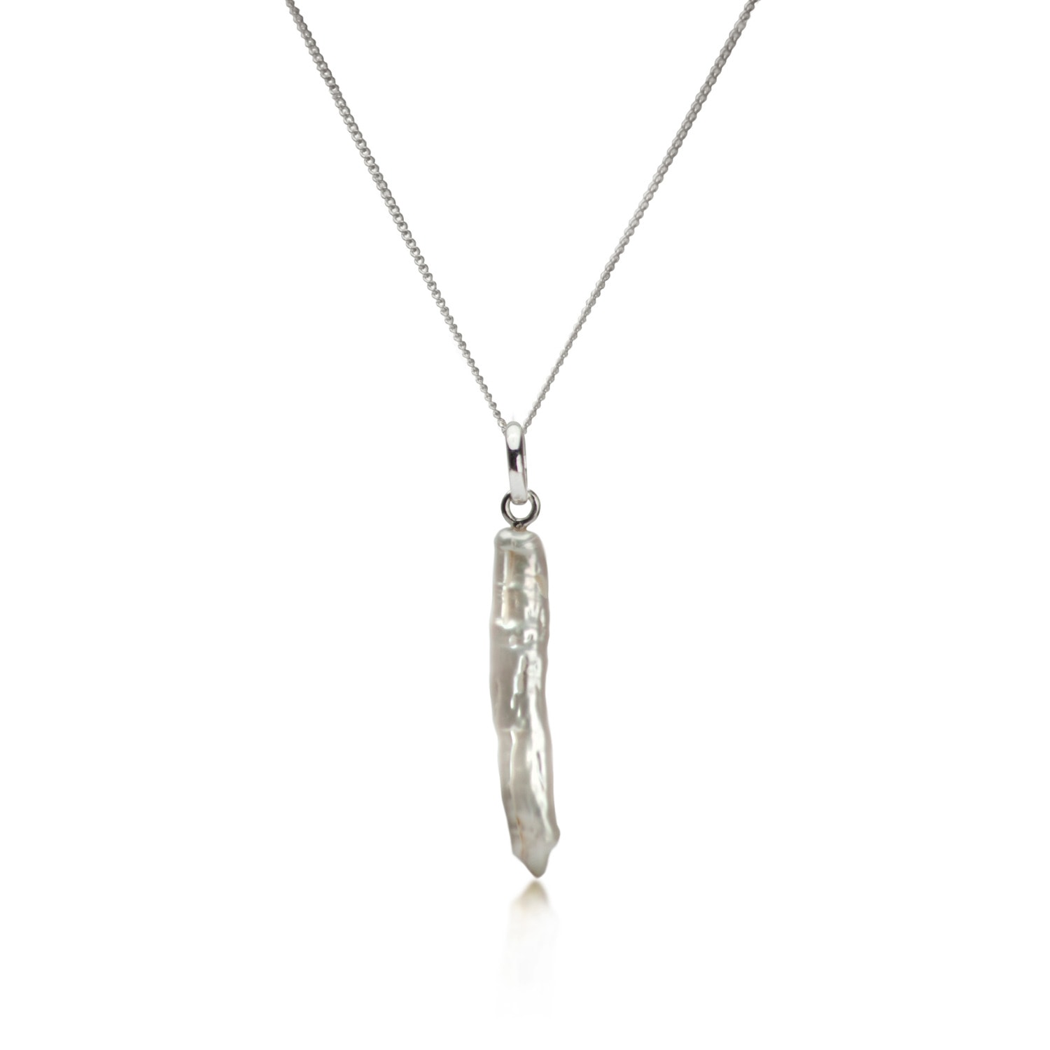 The Jewellery Store London Women's Thin Biwa Pearl Necklace In Sterling Silver