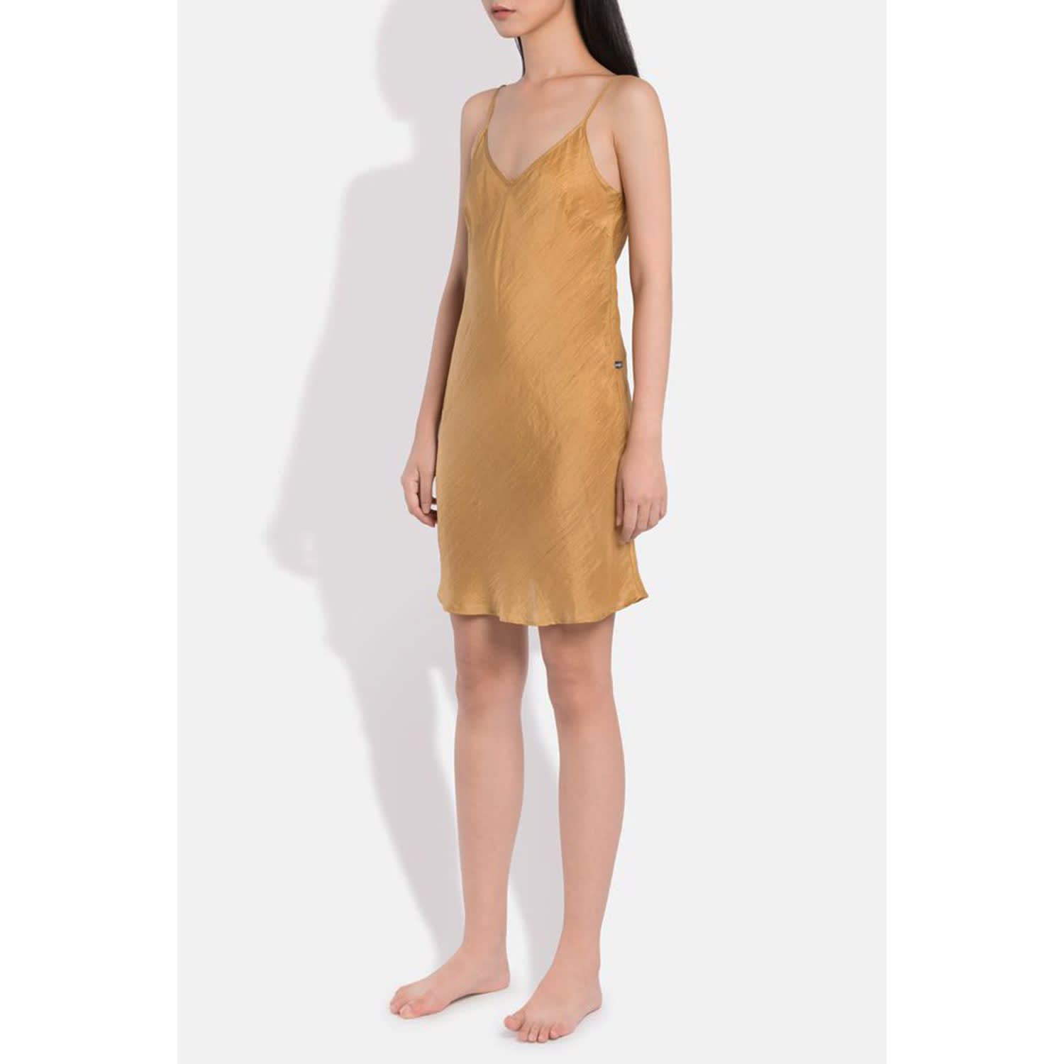 mustard silk slip dress