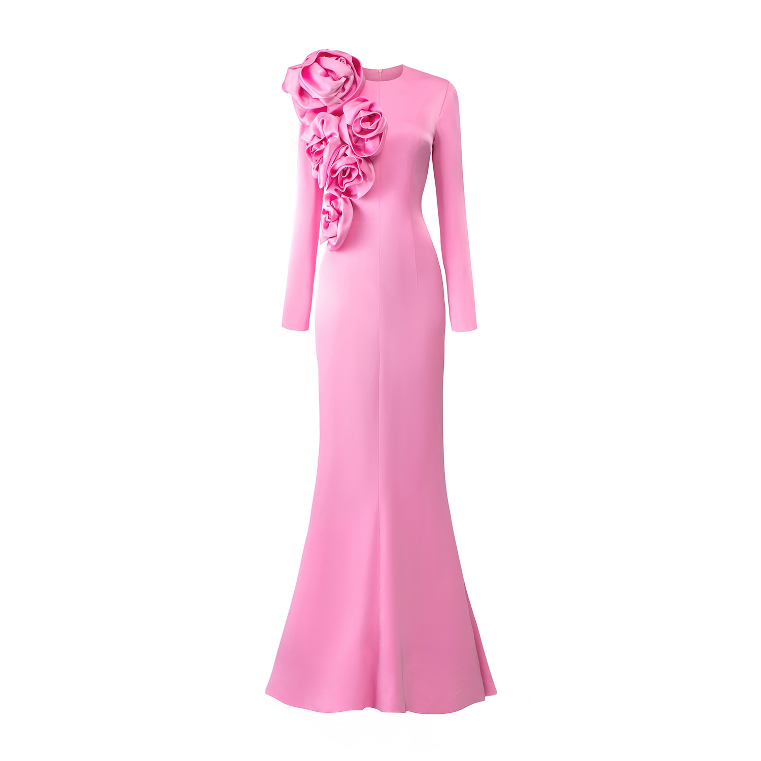 Women’s Pink / Purple Pink Long Sleeves Dress With Draped Roses Detail Small I. h.f Atelier