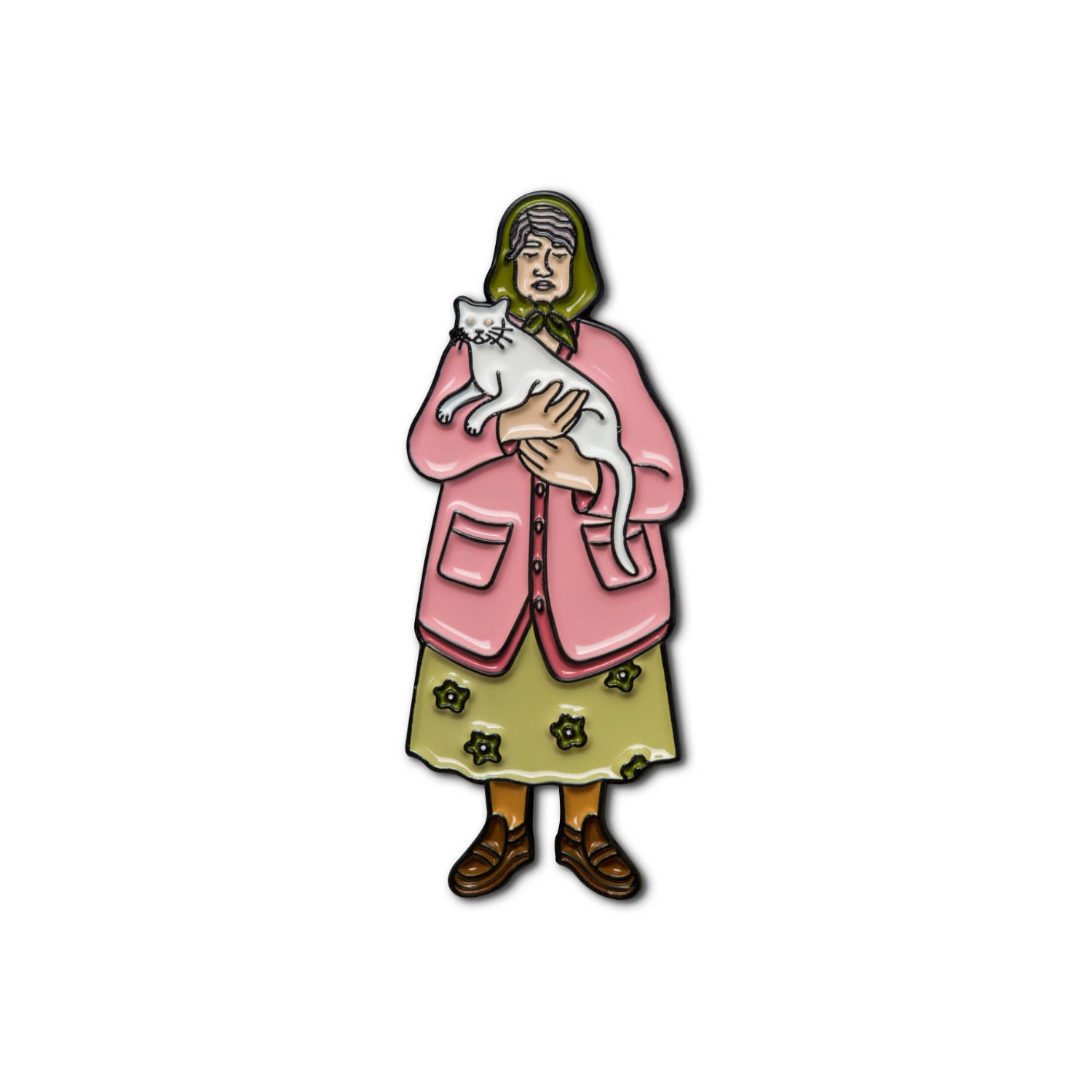 Make Heads Turn Women's Pink Enamel Pin Grandma & Cat In Pink