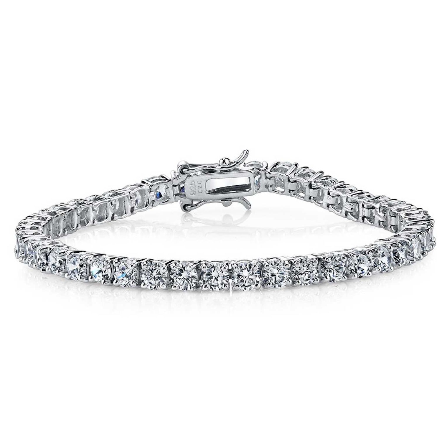 Genevive Jewelry Women's Genevive Sterling Silver White Gold Plated With Clear Cubic Zirconia Stylish Tennis Bracelet In White