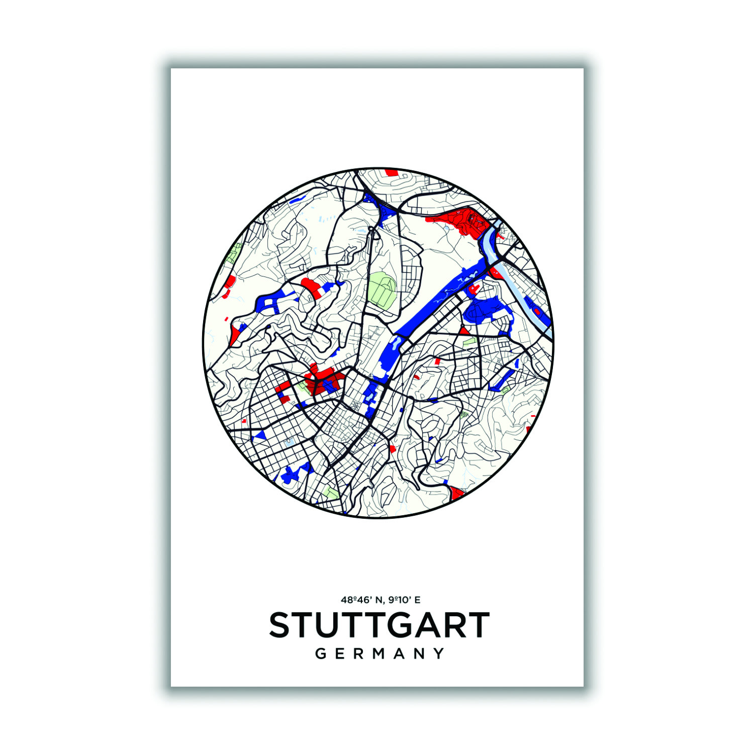 Black Map Of Stuttgart Extra Large Stanley Print House