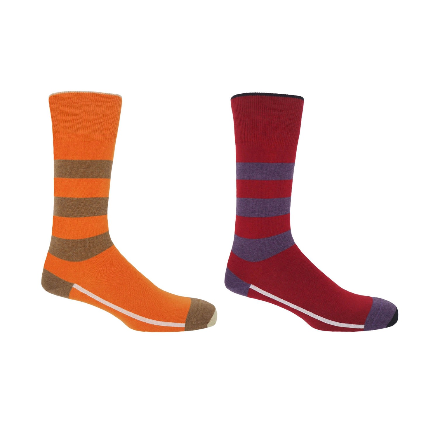 Orange & Red Equilibrium Men’s Socks 2 Pack One Size Peper Harow - Made in England