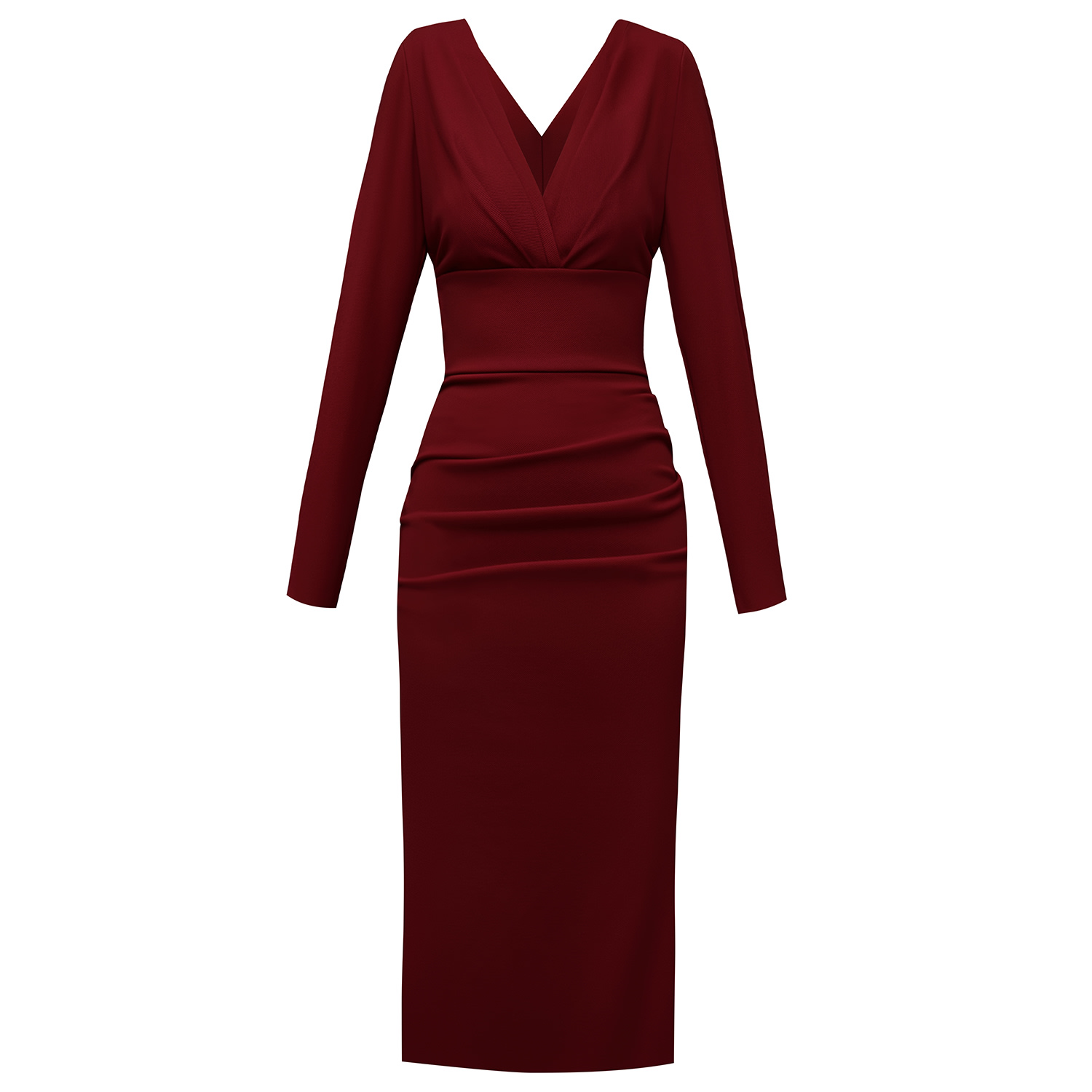 Women's Selin Burgundy Red Viscose Midi Dress Drapery And V Neckline | Medium | Alina Cernatescu