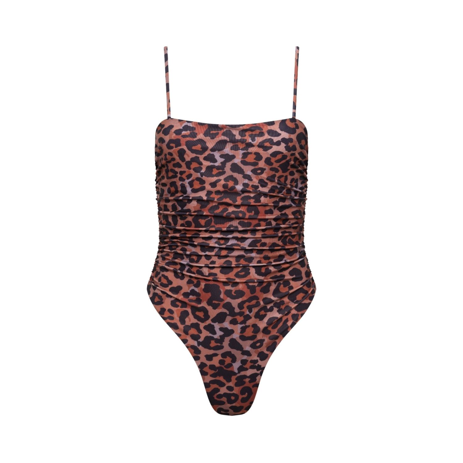 Playaluxe Women's Black / Brown Seychelles Leopard Ruched One Piece Swimsuit