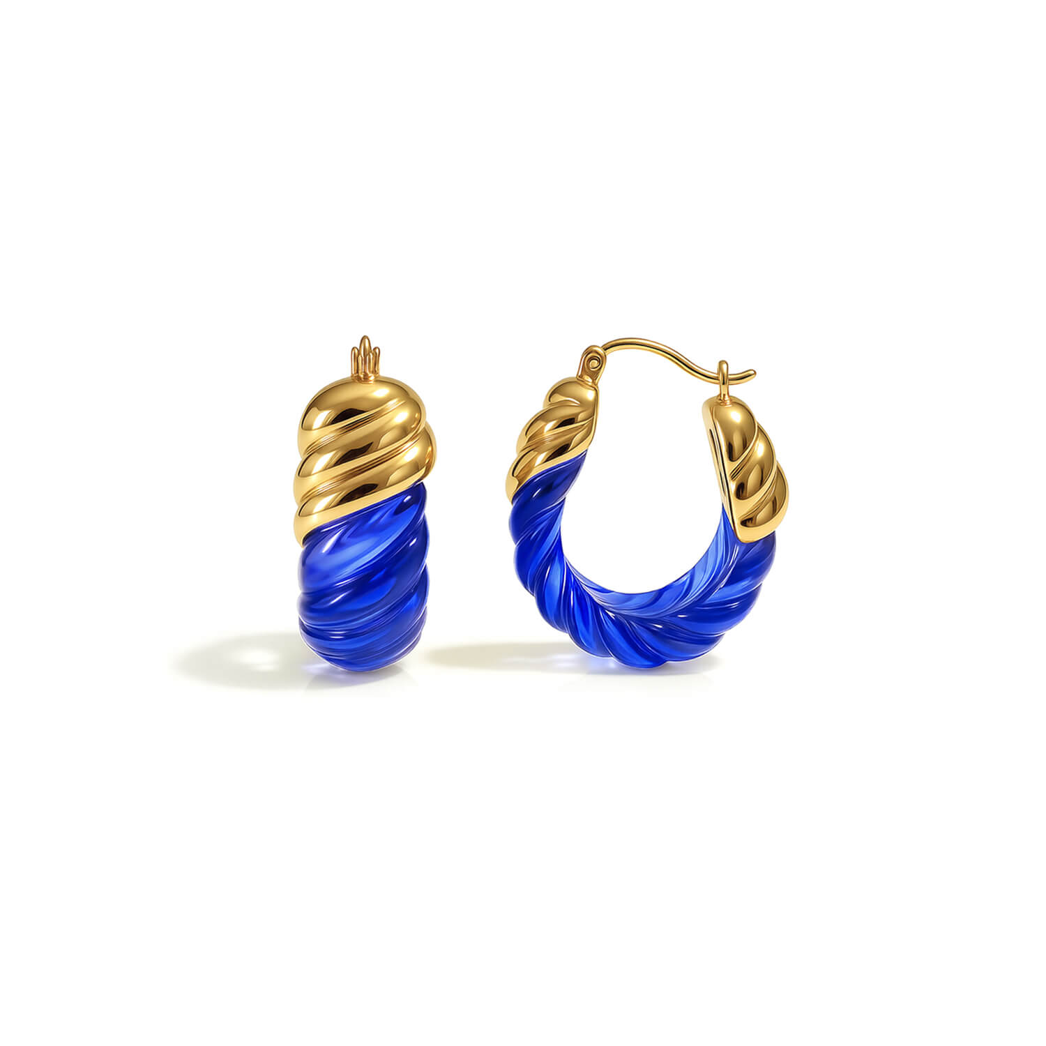 Gold & Honey Women's Blue / Gold Sapphire Rope Shrimp Lucite Birthstone Hoop Earrings