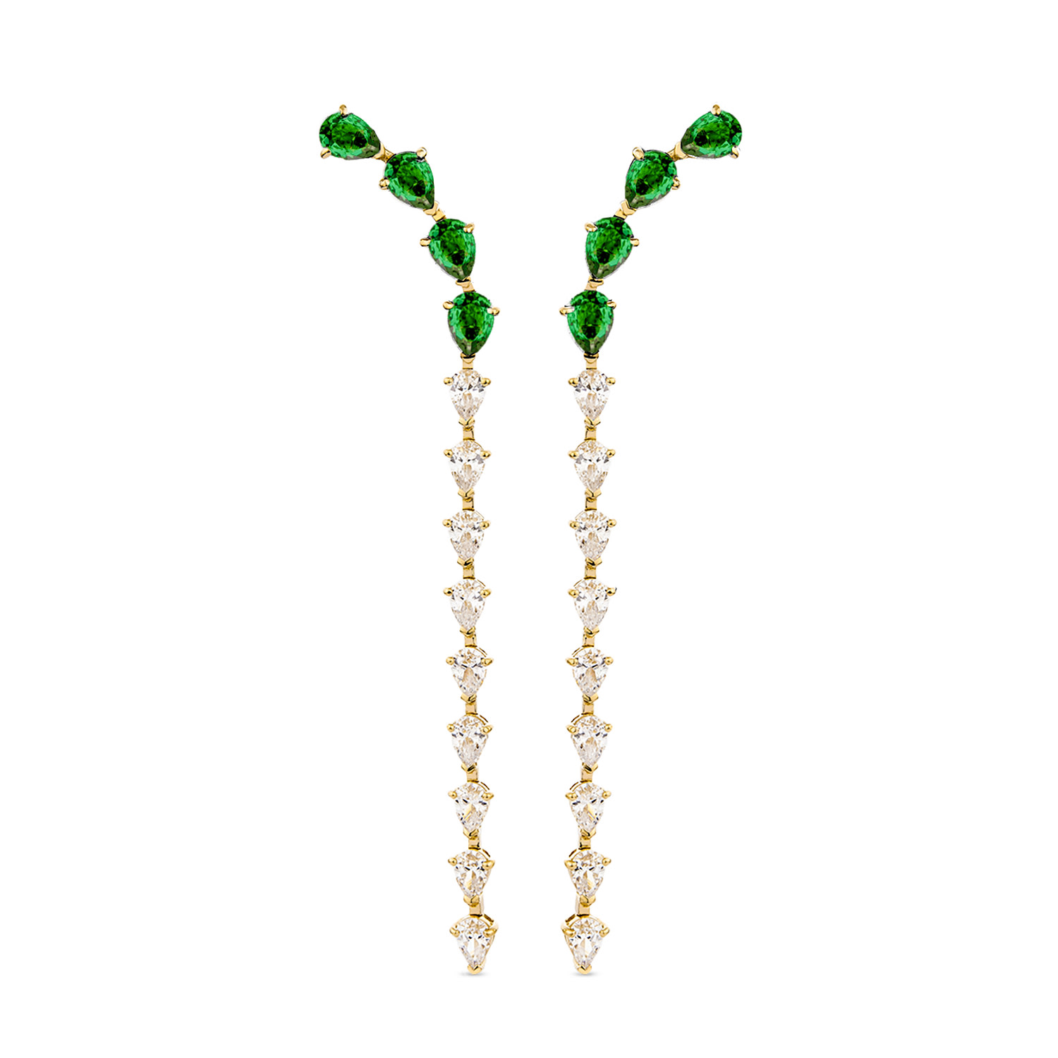 Sally Skoufis Women's Gold / Green / White Cascade Drop Earrings With Man Made Emeralds & Cz Diamond Stimulant In  In Multi