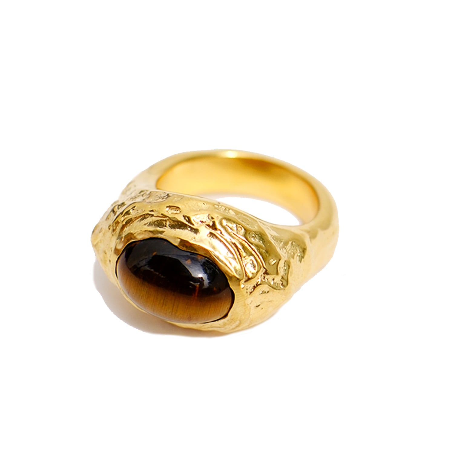 Women&rsquo;s Gold / Brown Olani Tiger&rsquo;s Eye Chunky Molten Ring | Krrush