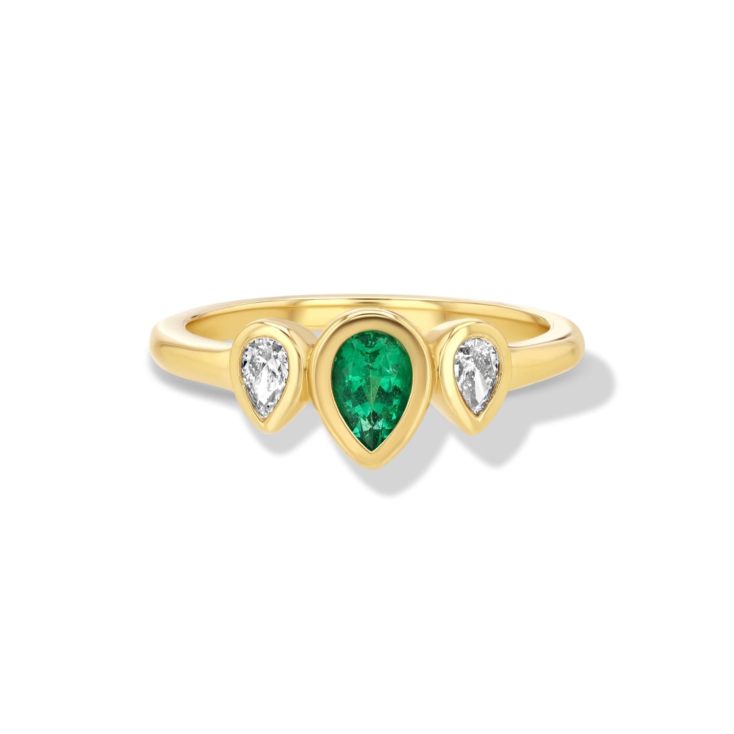 Jewelbird Women's Gold / Green Emerald And Diamond Pear Ring In Multi