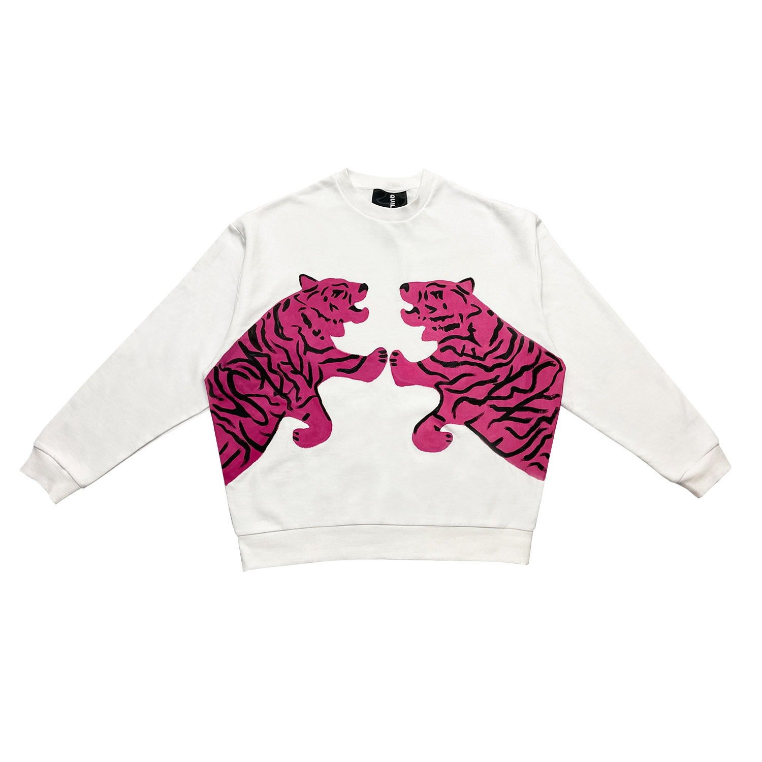 Quillattire Women's Unisex White Sweatshirt With Pink Tiger In White