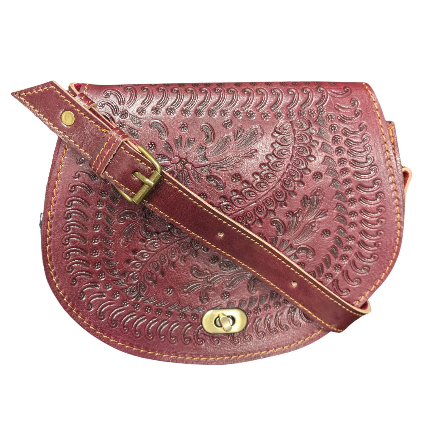 Berber Leather Women's Red The Temara Embossed Saddle Bag In Oxblood In Red