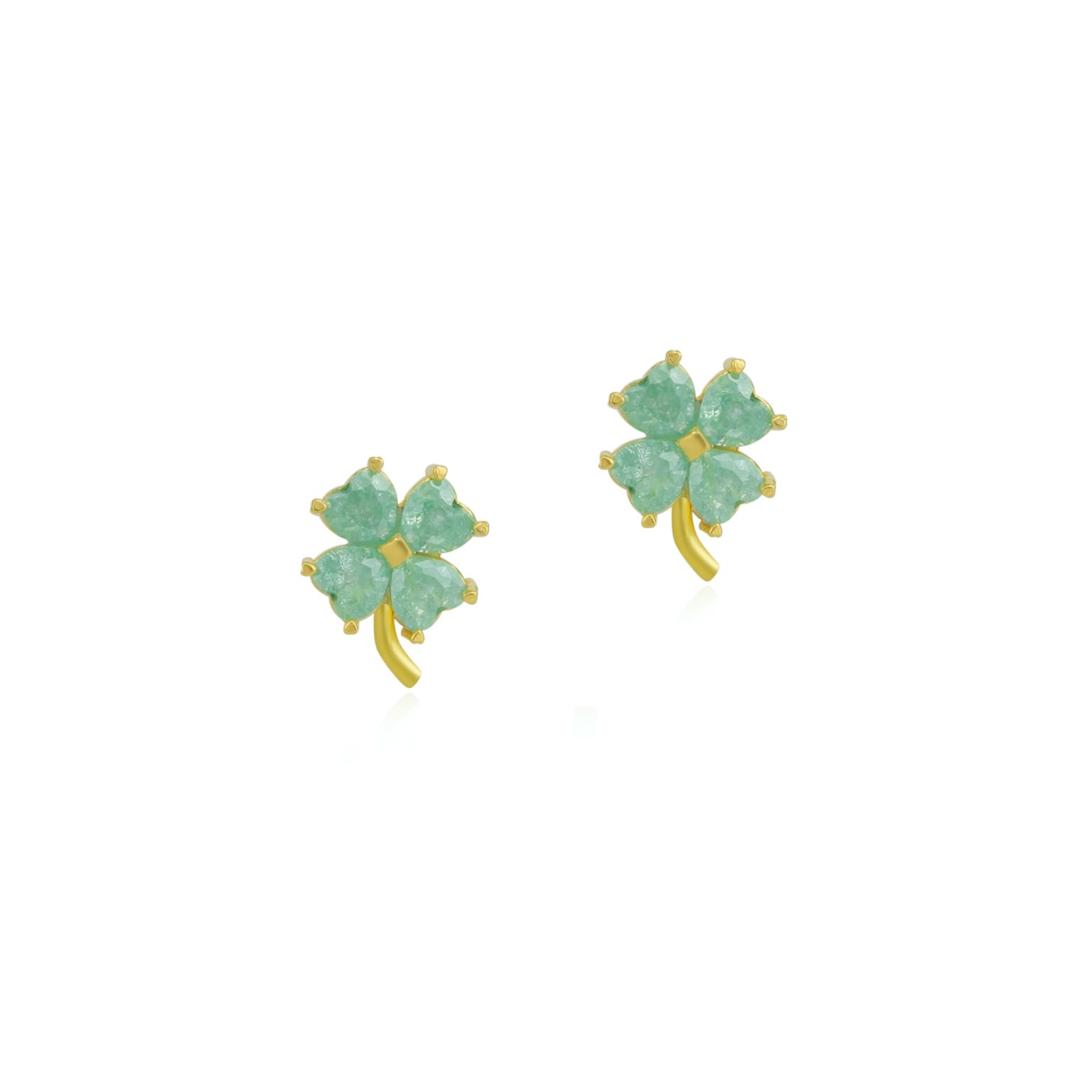 Spero London Women's Gold / Green Four Leaves Clover Sterling Silver Stud Earring - Green - Gold In Multi