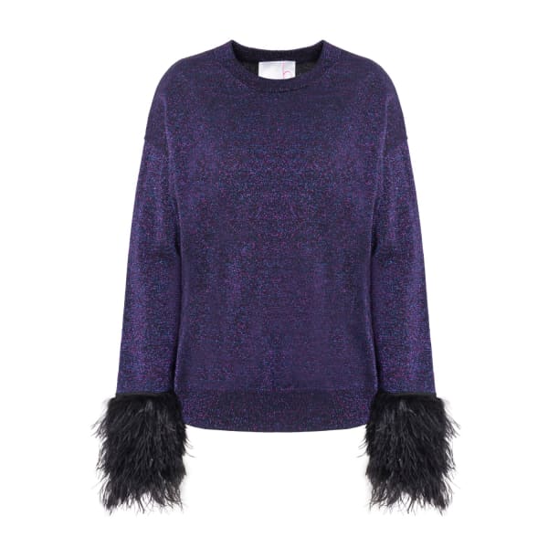 In.no Crystal Metallic Purple Knit With Feather Cuff