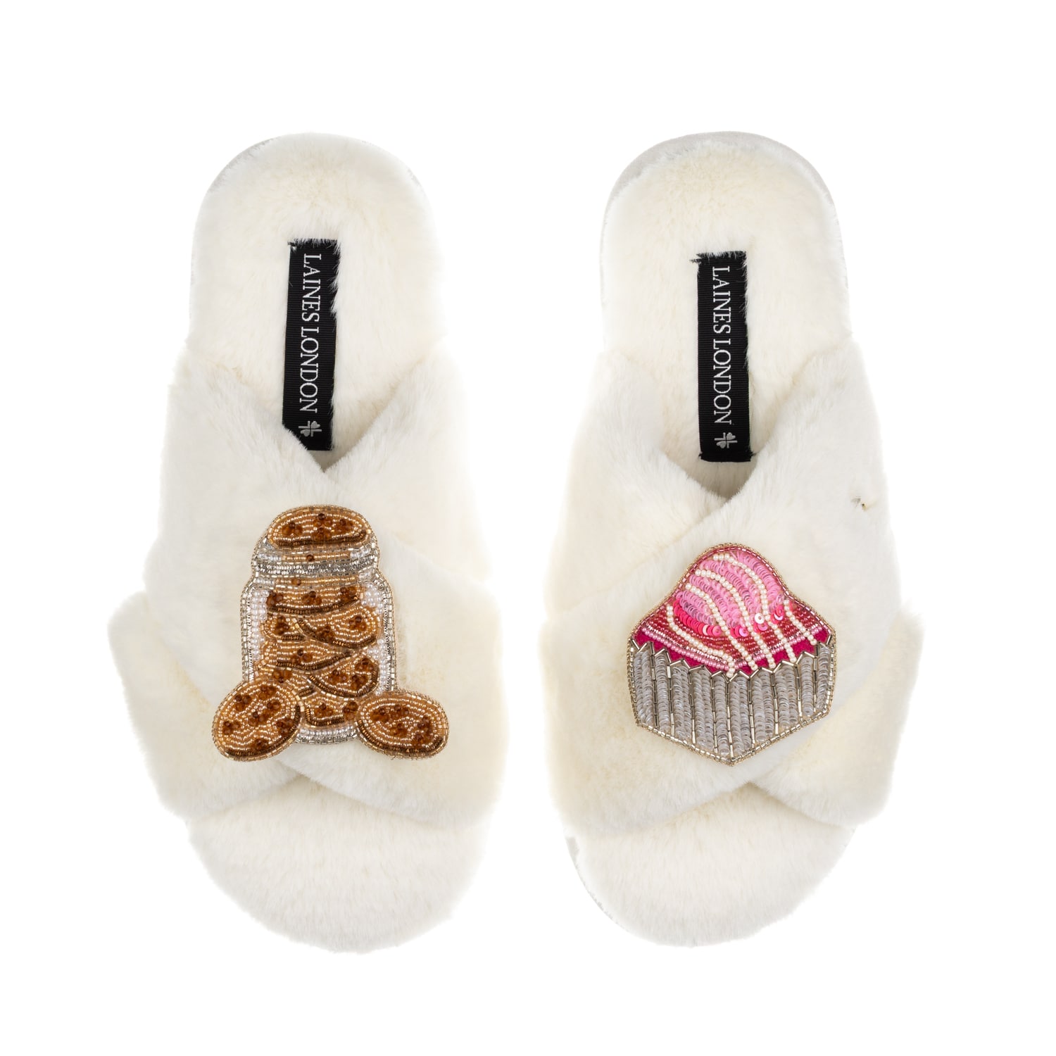 Laines London Women's Neutrals / White Laines X Juliet Slippers With Cookie Jar & French Fancy Brooches - Cream In White