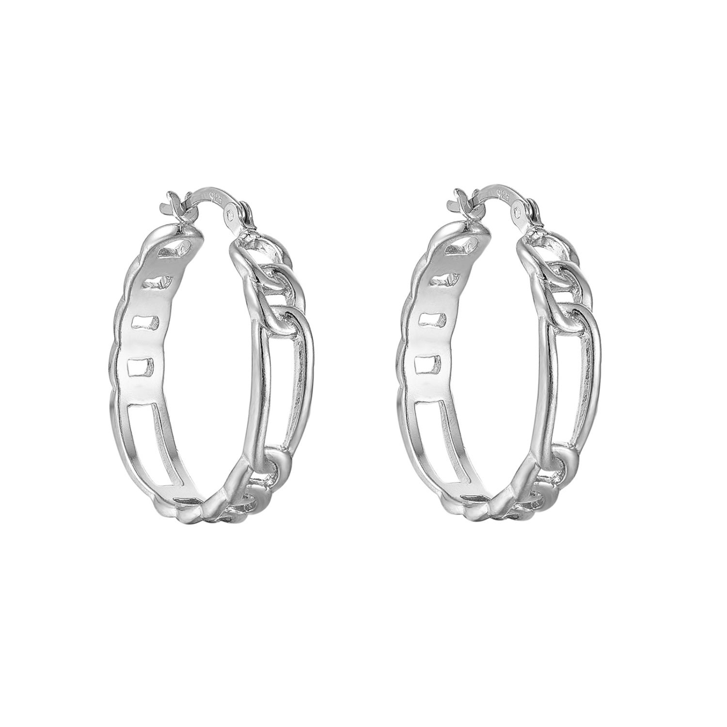 Women’s Ecoated Sterling Silver Figaro Chain Hoop Earrings Seol + Gold