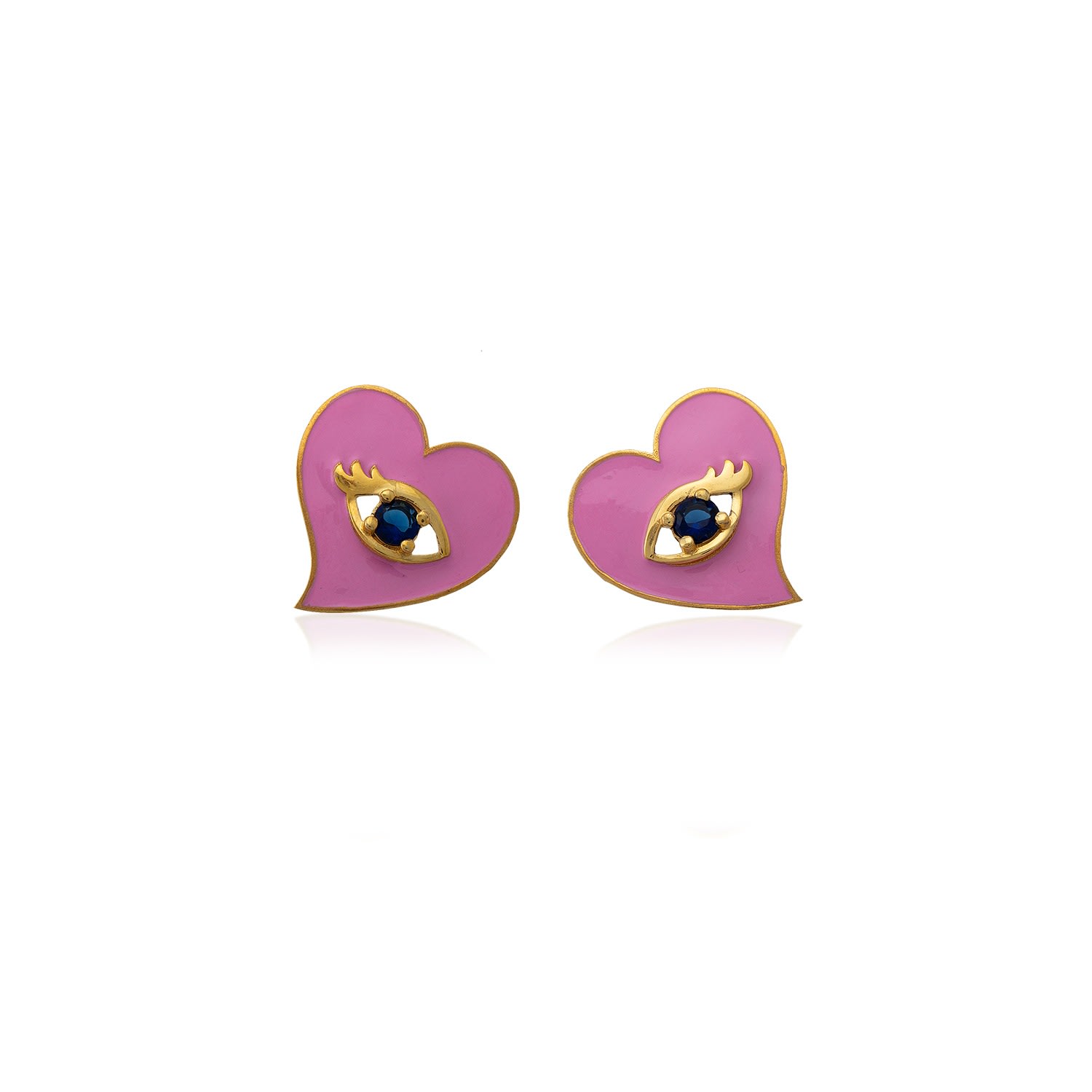 Milou Jewelry Women's Pink Heart Earrings With Evil Eye In Pink
