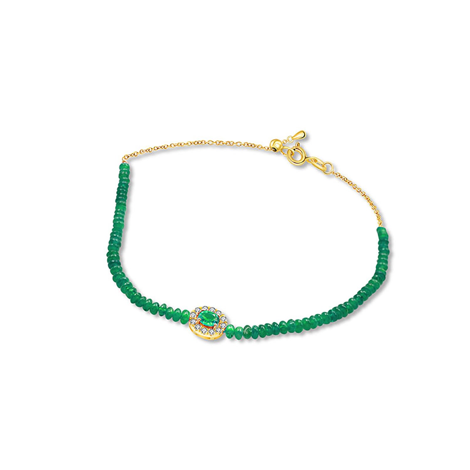 Genevieve Collection Women's White 18k Yellow Gold Emerlad Bead Bracelet In White