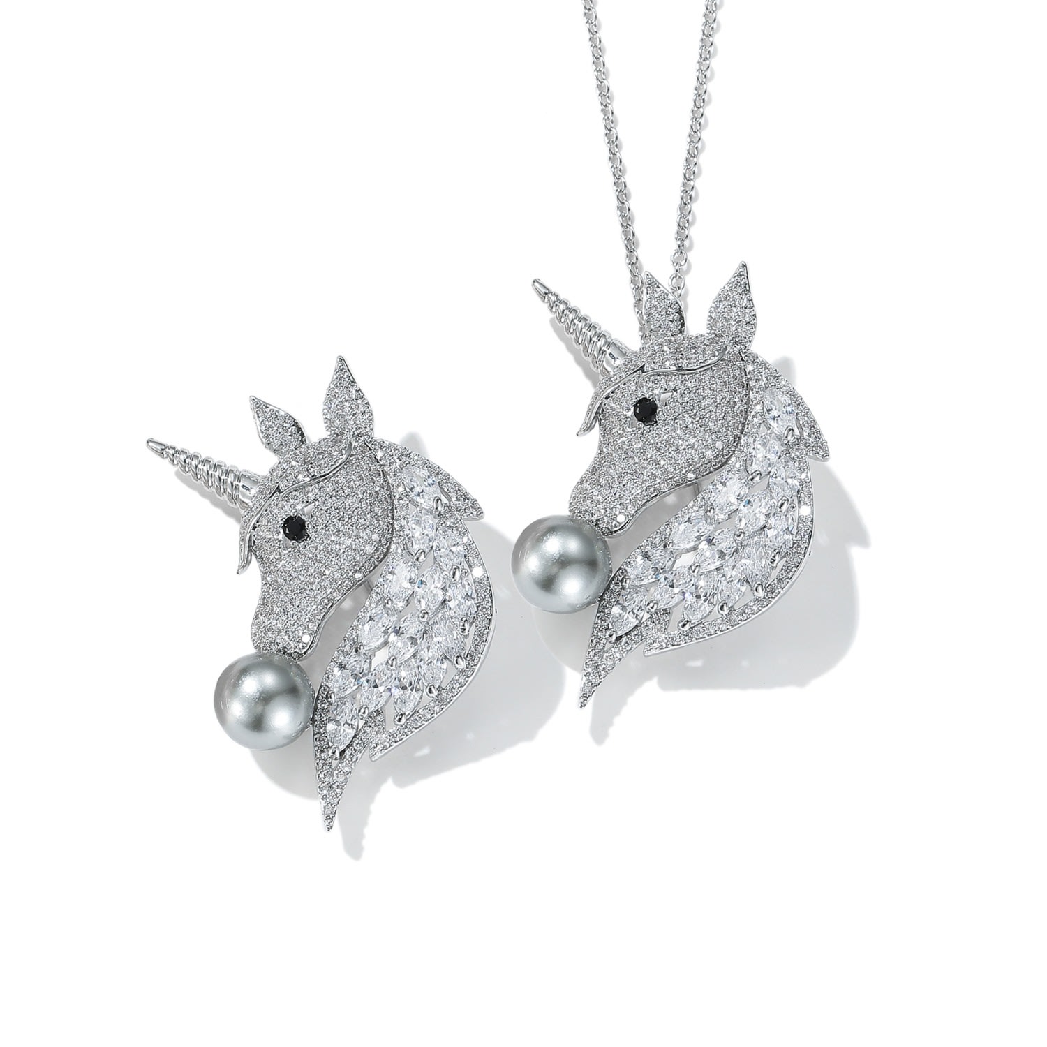 Women’s Silver Pav Unicorn Brooch And Necklace Set Classicharms