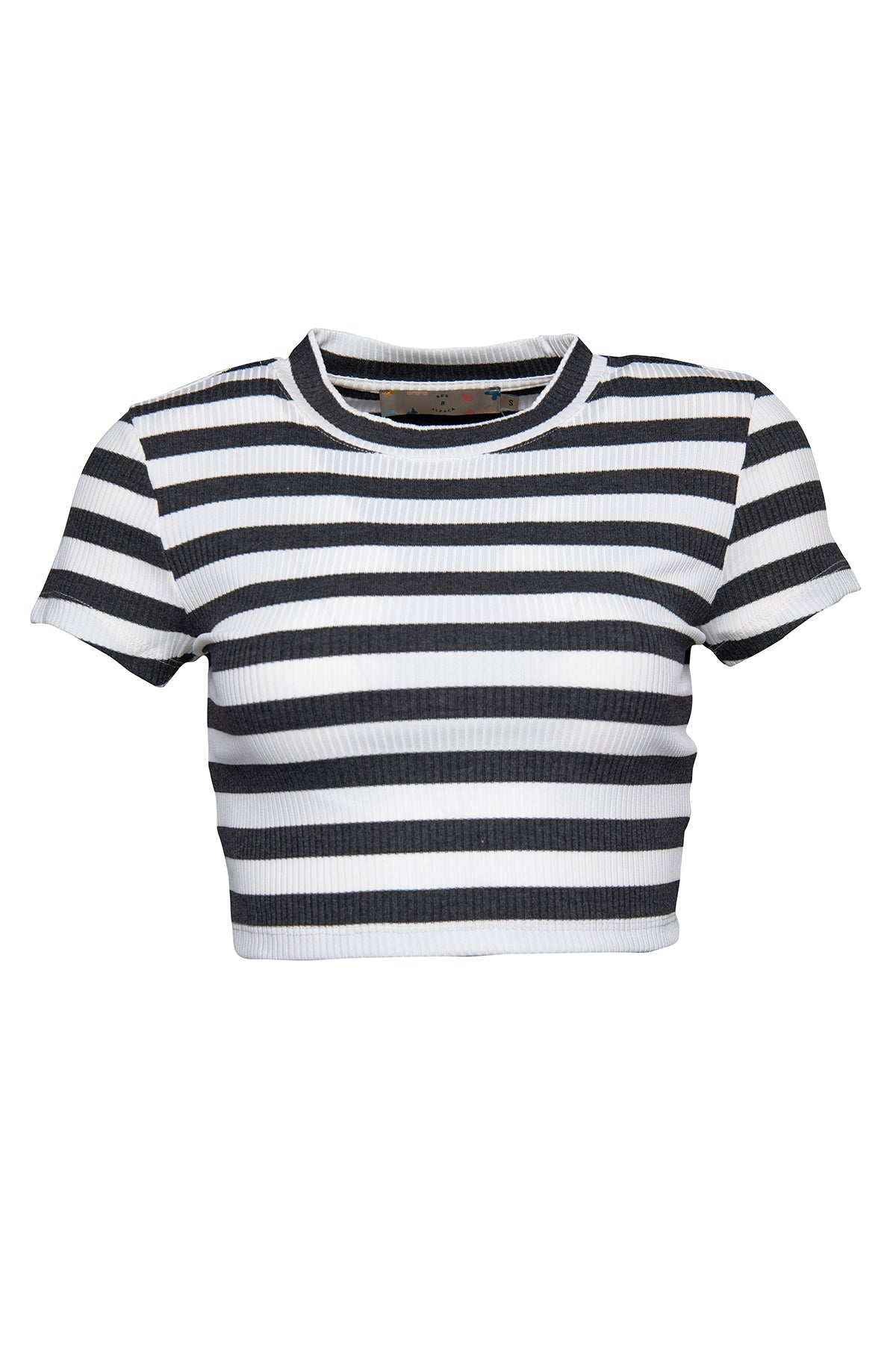 Women’s Black Striped Crop T-Shirt - Charcoal Medium Bee & Alpaca