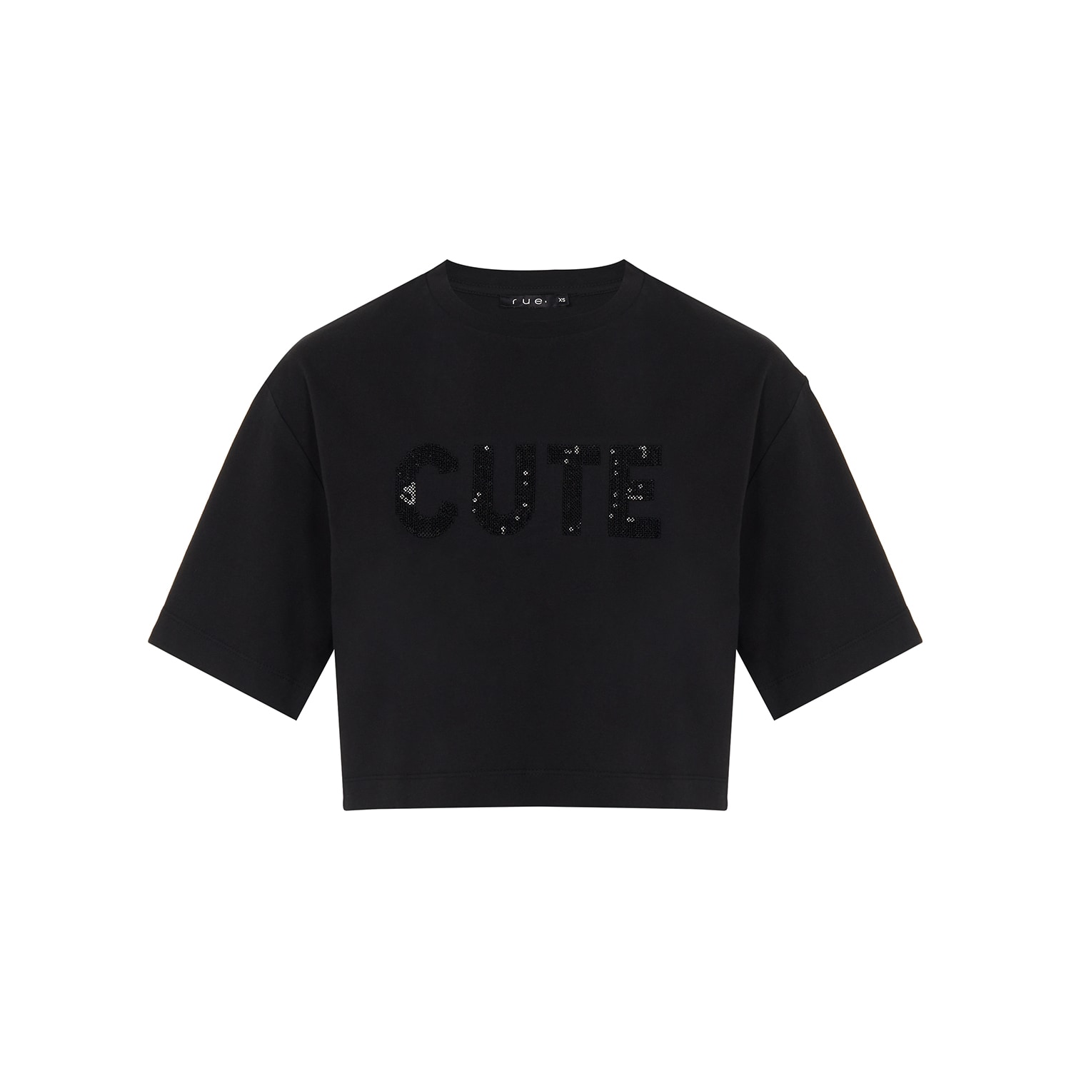 Rue Les Createurs Women's Sequin Detail Black Crop T-shirt In Black