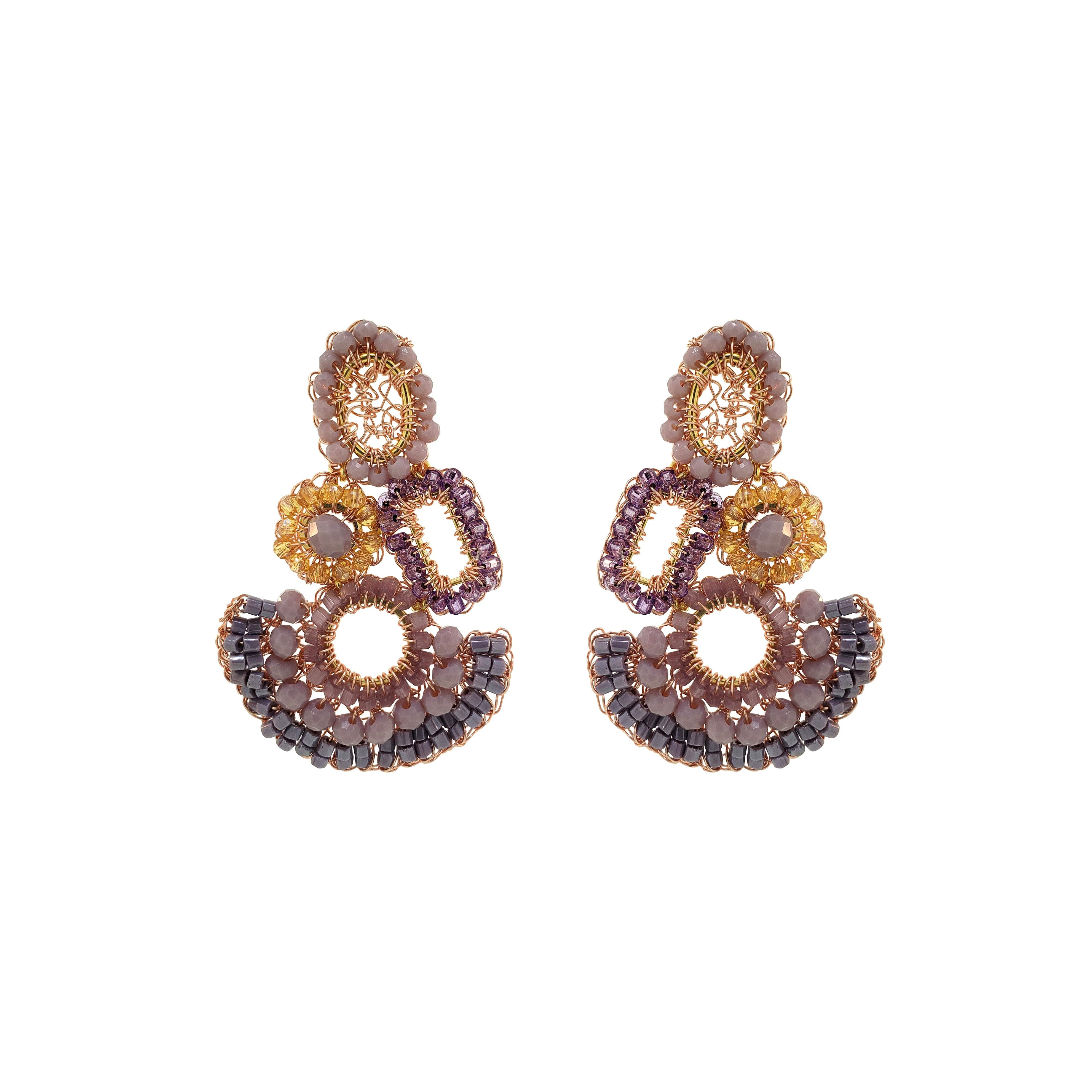 Lavish By Tricia Milaneze Women's Neutrals / Gold / Pink Breeze Lavender Mix Althea Handmade Crochet Earrings