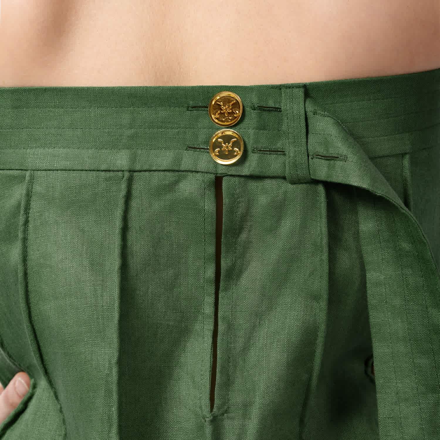 Olive Green Linen Maxi Dress – Designer Strapless Gown With Pleated Detail by Kargede