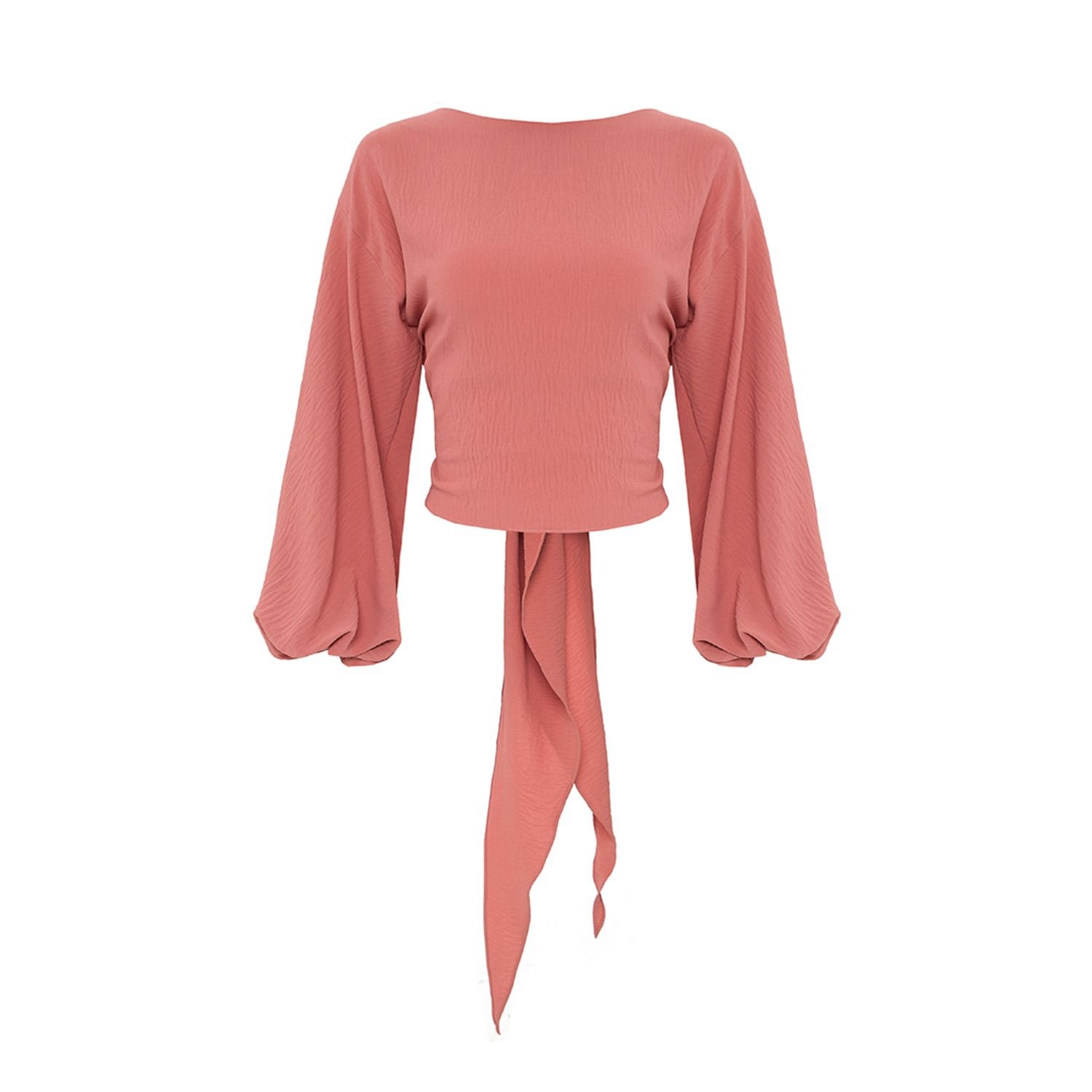 Azzalia Women's Pink / Purple Long And Puffy Sleeves Top With Low Bow In Rose Tan In Pink/purple