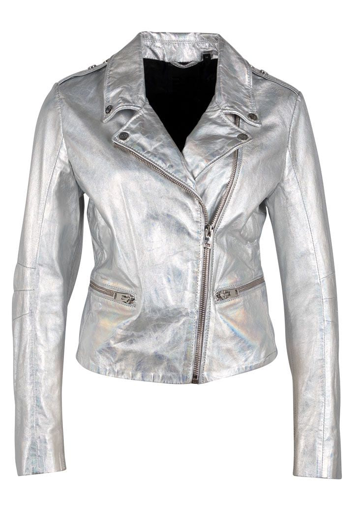 Mauritius Women's Adeni Rf Leather Jacket, Holographic In Metallic