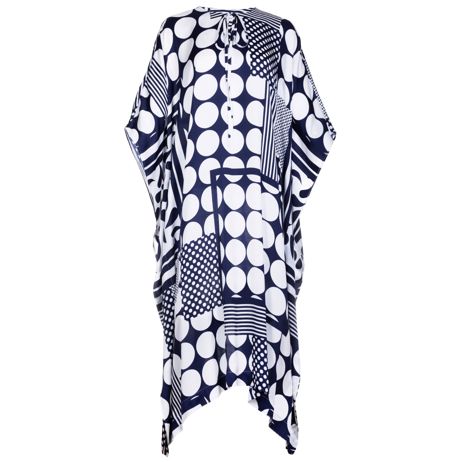 Women’s Blue / White White & Navy Silk Blend Viscose Kaftan Dress Farida L/Xl House of Azoiia