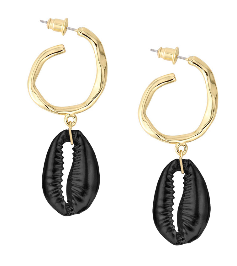 Women’s Hammered Hoop Shell Drops - Matte Black/Gold Adriana Pappas Designs